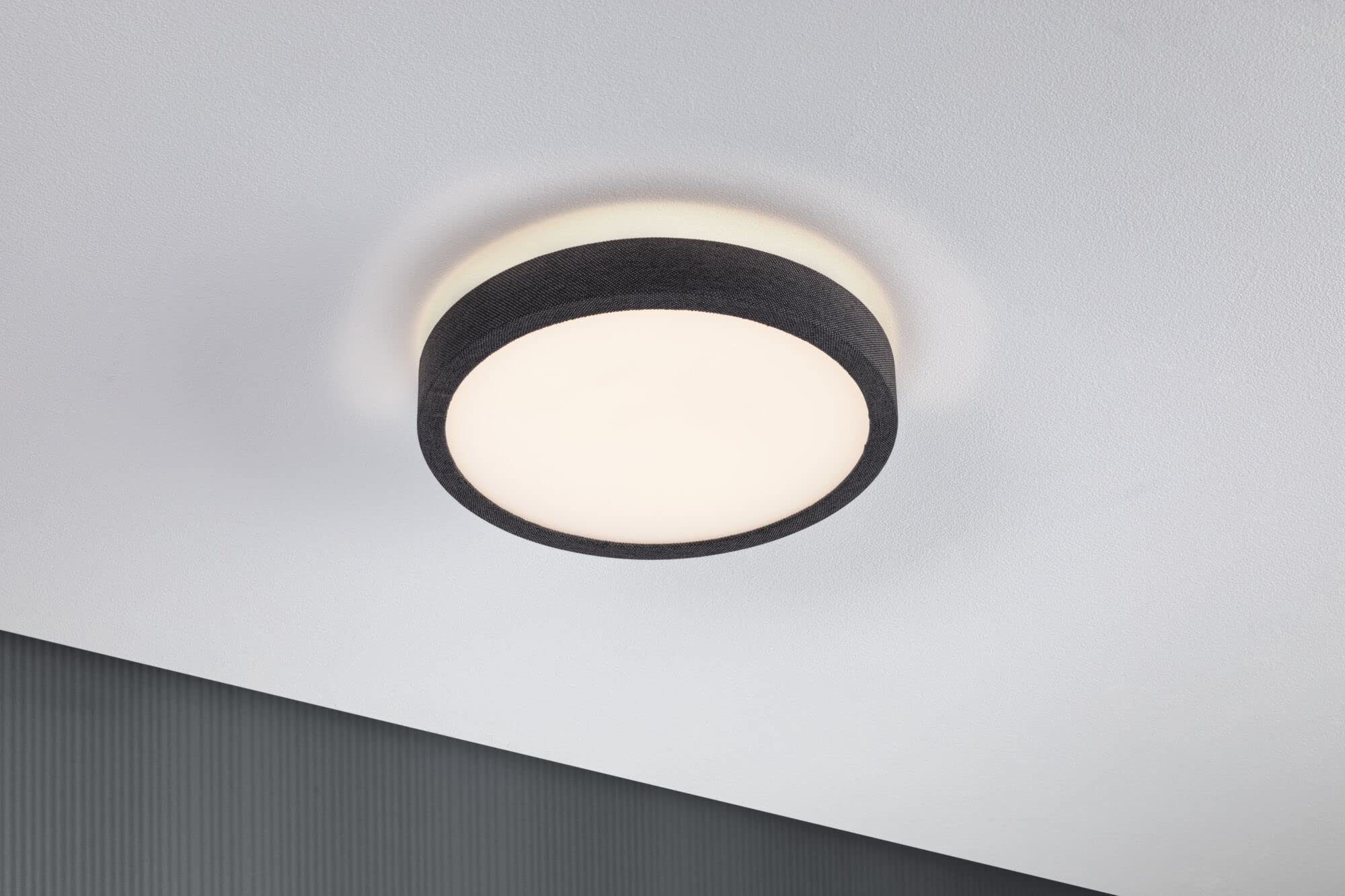Paulmann 71053 LED Panel Cosara rund 15W IP44 1300lm 300mm Deckenleuchte in Dunkelgrau Kunststoff/Stoff 3000K - Warmweiß Badleuchte
