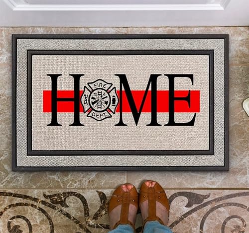Tapete de bienvenida para interiores y exteriores diseño de línea roja para bomberos para interiores y exteriores antideslizante divertido tapete de