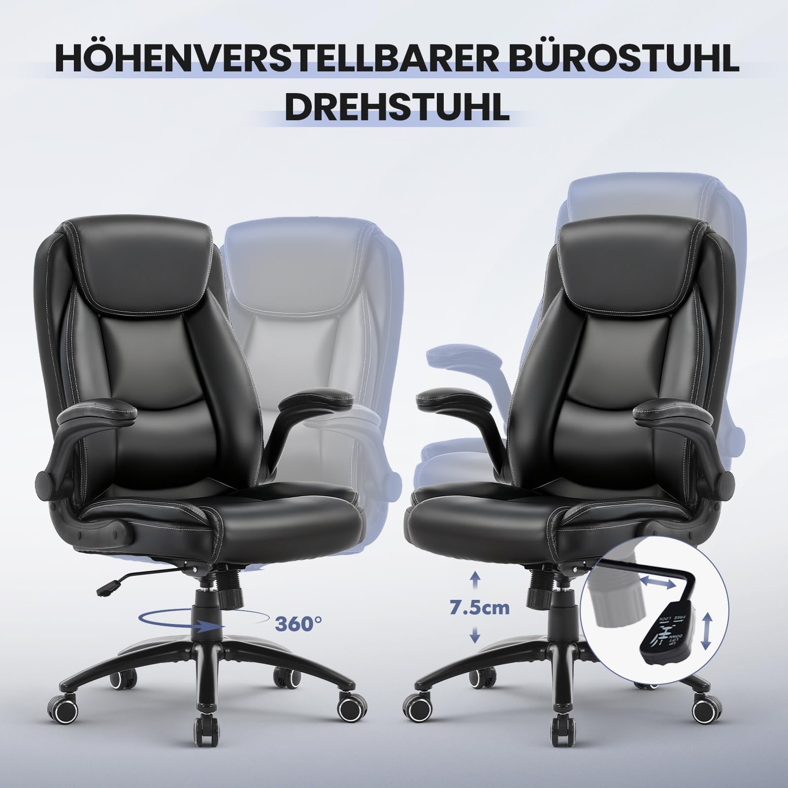 COLAMY Ergonomischer Bürostuhl, Office Bürostuhl Ergonomisch, 360° Drehung Chefsessel Schreibtischstuhl mit Hochklappbaren Armlehnen, Verstellbarer Rückenlehne, Höhe & Kippspannung, Schwarz