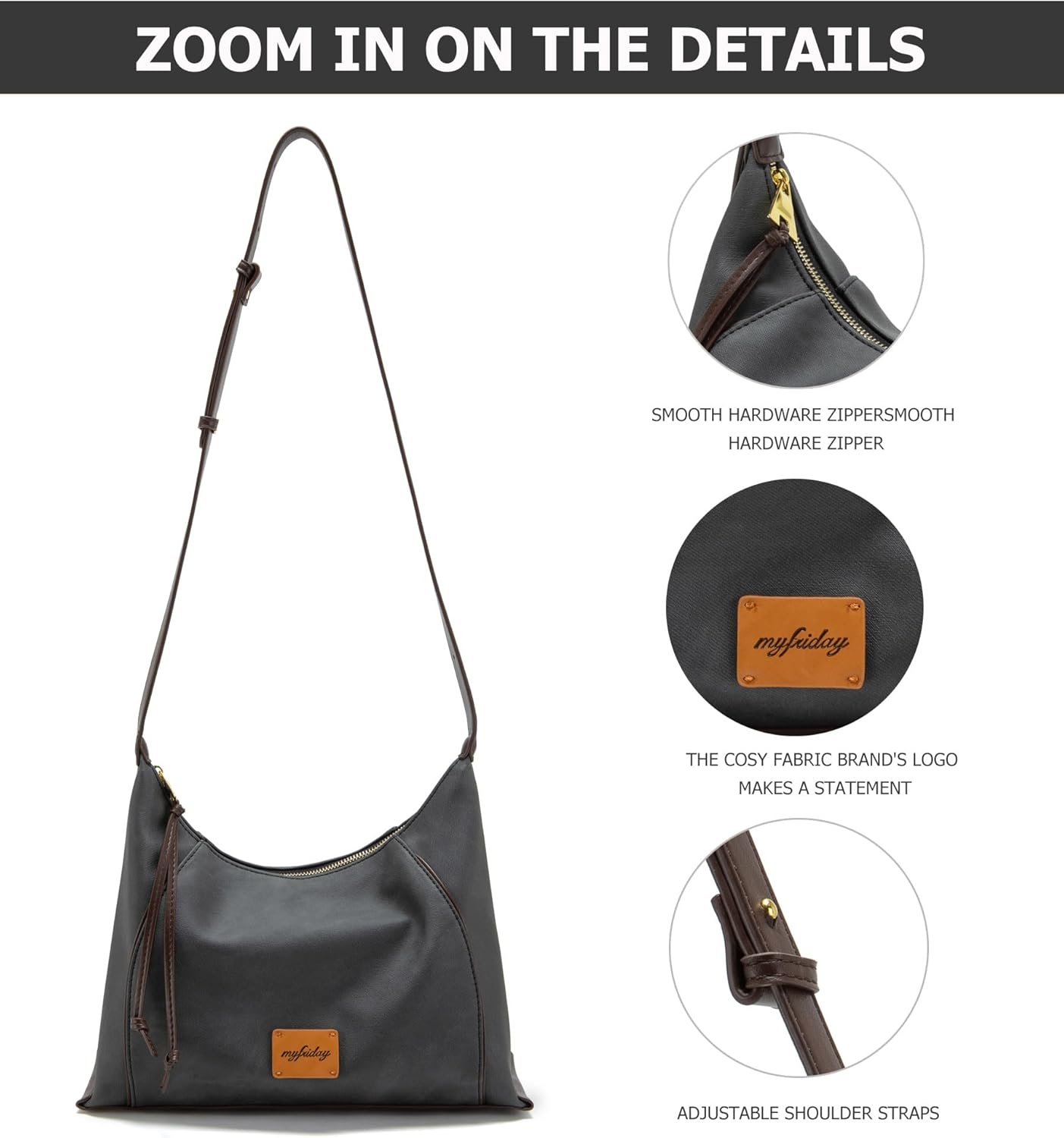 myfriday Casual Leather Hobo Bag for Women Lightweight Crossbody Tote Handbag with Distressed Finish - Image 6