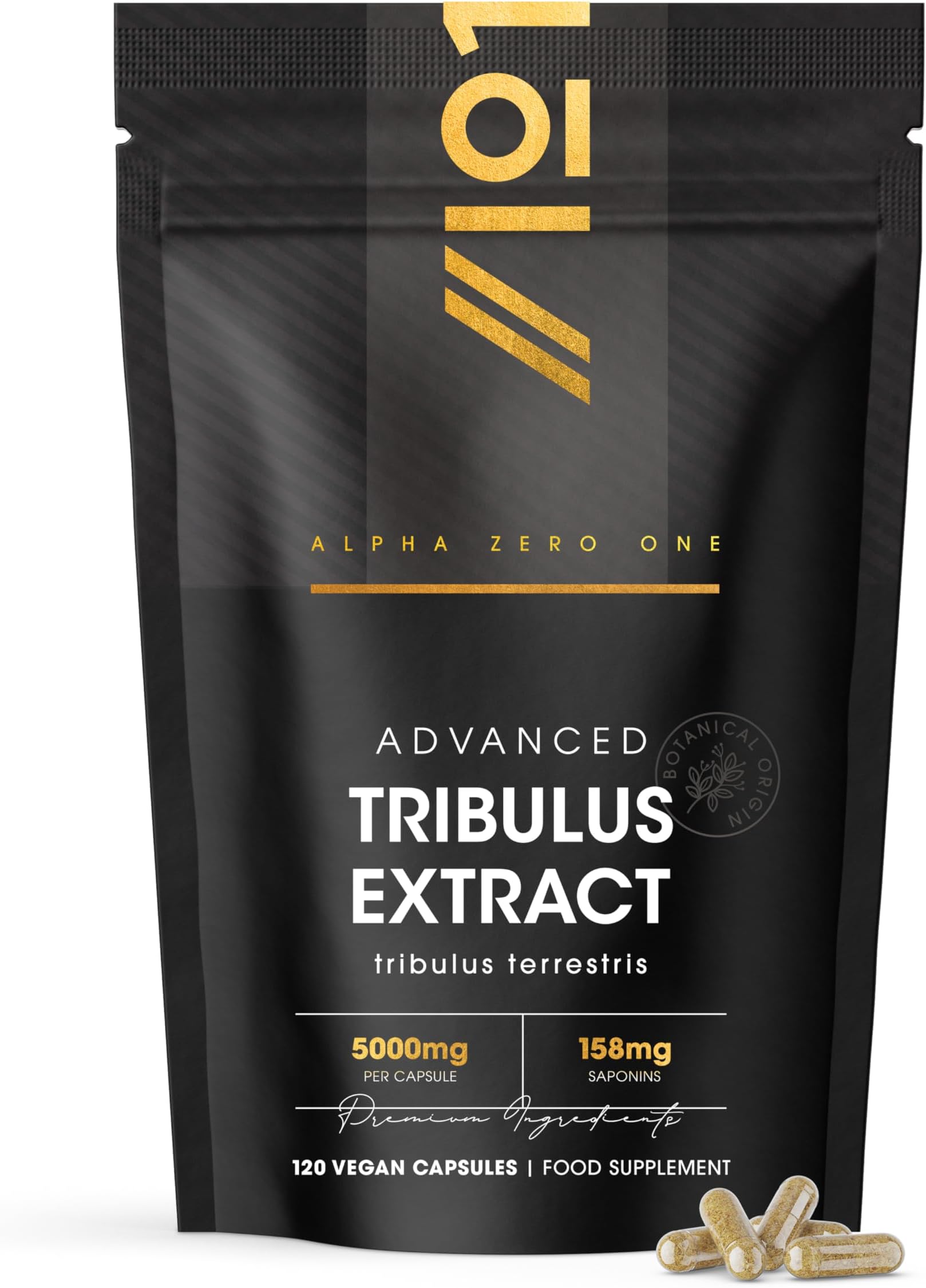 – Tribulus Terrestris Extract 5000mg – High Strength 95% Saponins - 120 Vegan Capsules (4 Months Supply) - Resealable and Recyclable Pouch – By Alpha01