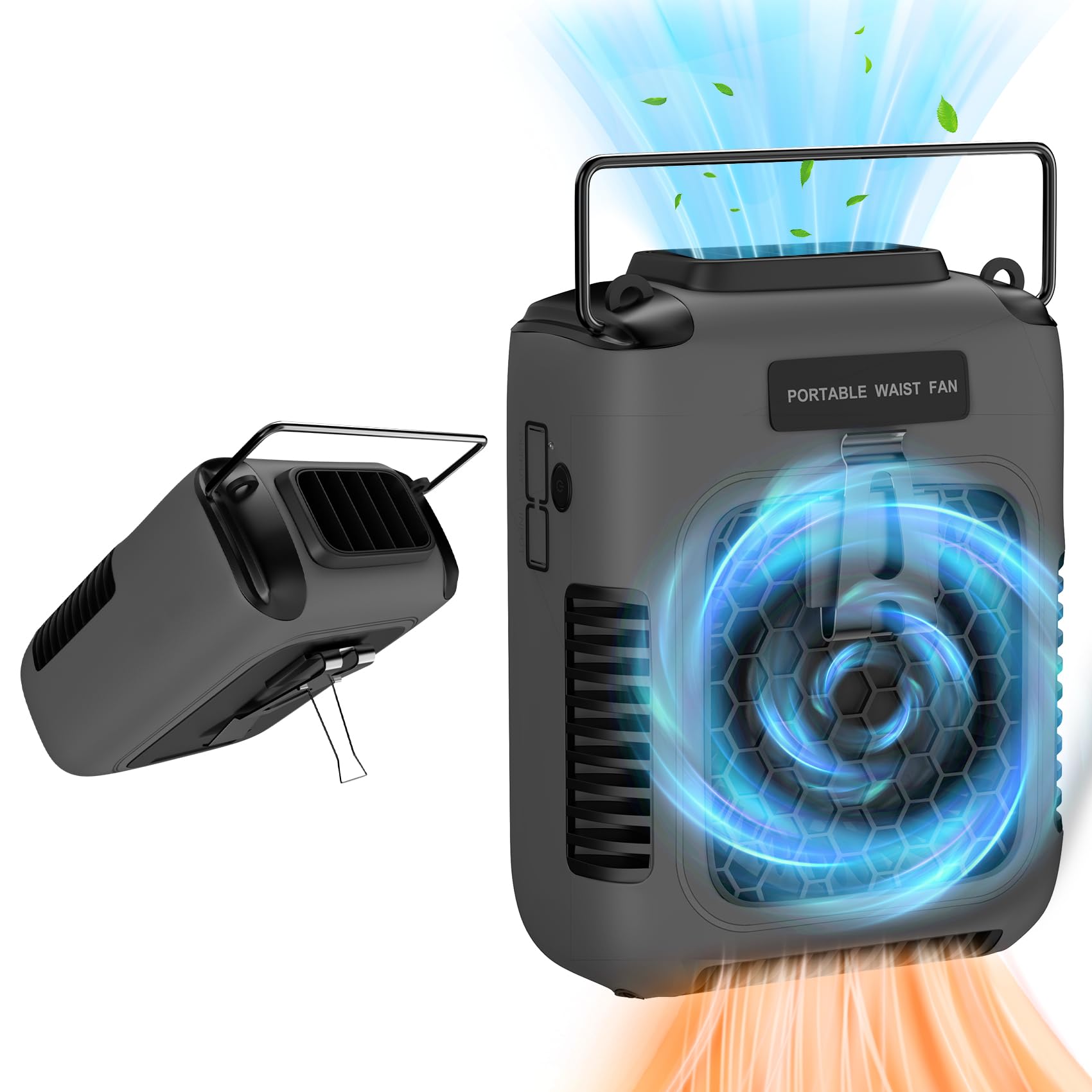 Portable Personal Fan Shirt Fan Rechargeable 8000mAh, Body Fans with 3 Speeds Faster Cooling & LED Light, Clip on Fans 30H Hands-Free Keeping Cool