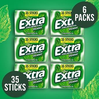 Wrigleys Extra Spearmint Sugar Free Chewing Gum 6 x 35 Stick Pack (210 Sticks Total)