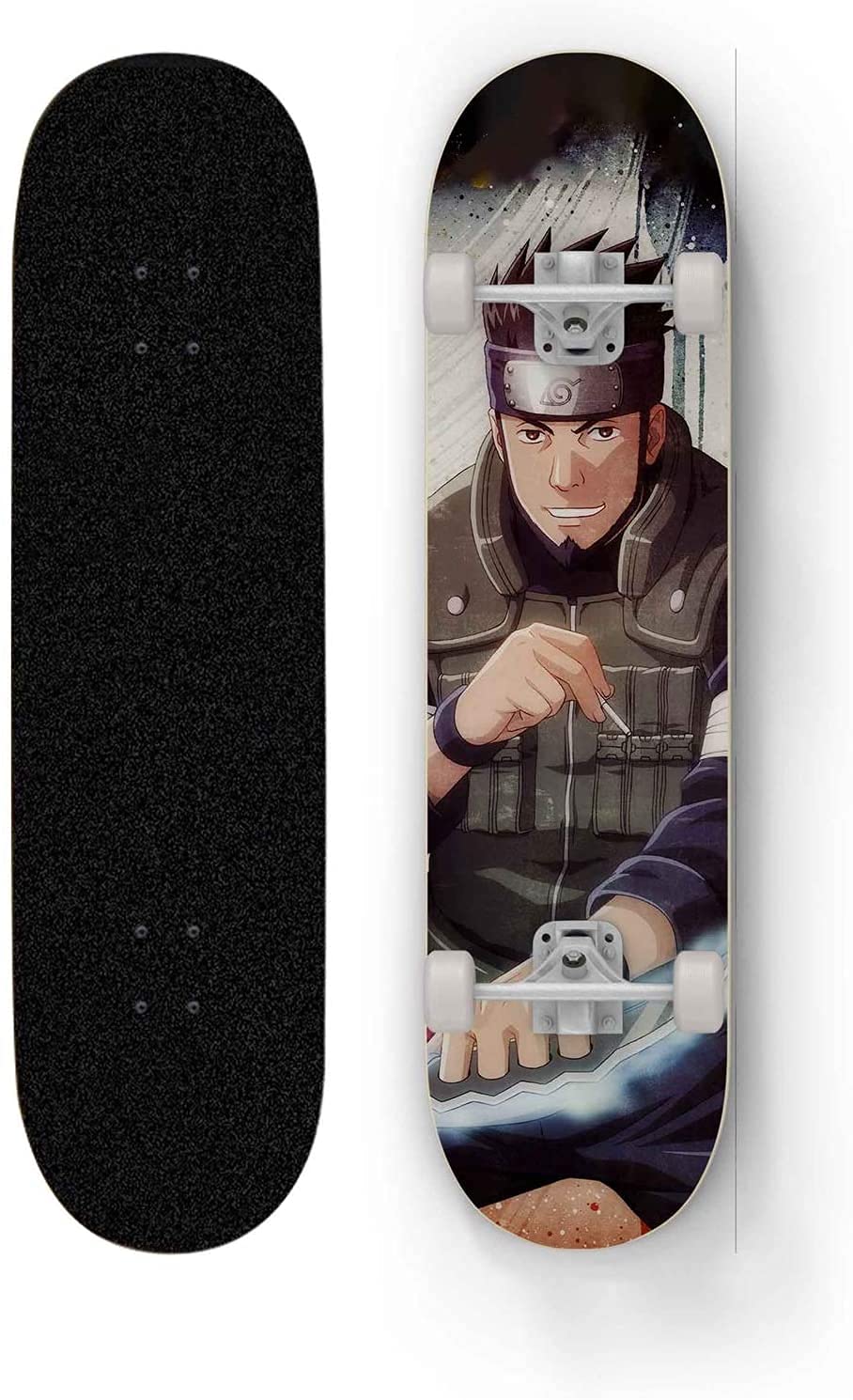 Anime Skateboard Naruto Sarutobi Asuma Smoking 7 Layer Canadian Maple Wood Double Kick Tricks Skate Board Concave Design For Beginner For Extreme Sports And Outdoor Activities