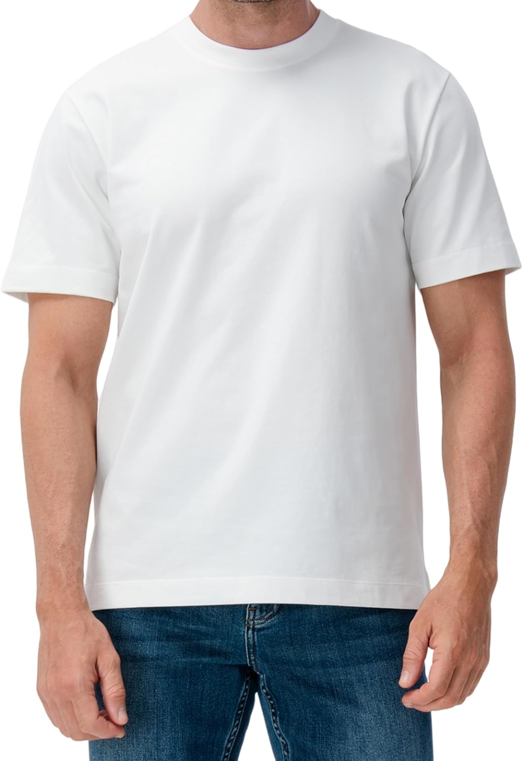 DAVID ARCHY Men's Heavyweight T-Shirt 260g Cotton Sorona Moisture-Wicking Shirts Stretch Side Slit Tees for Men 1-Pack