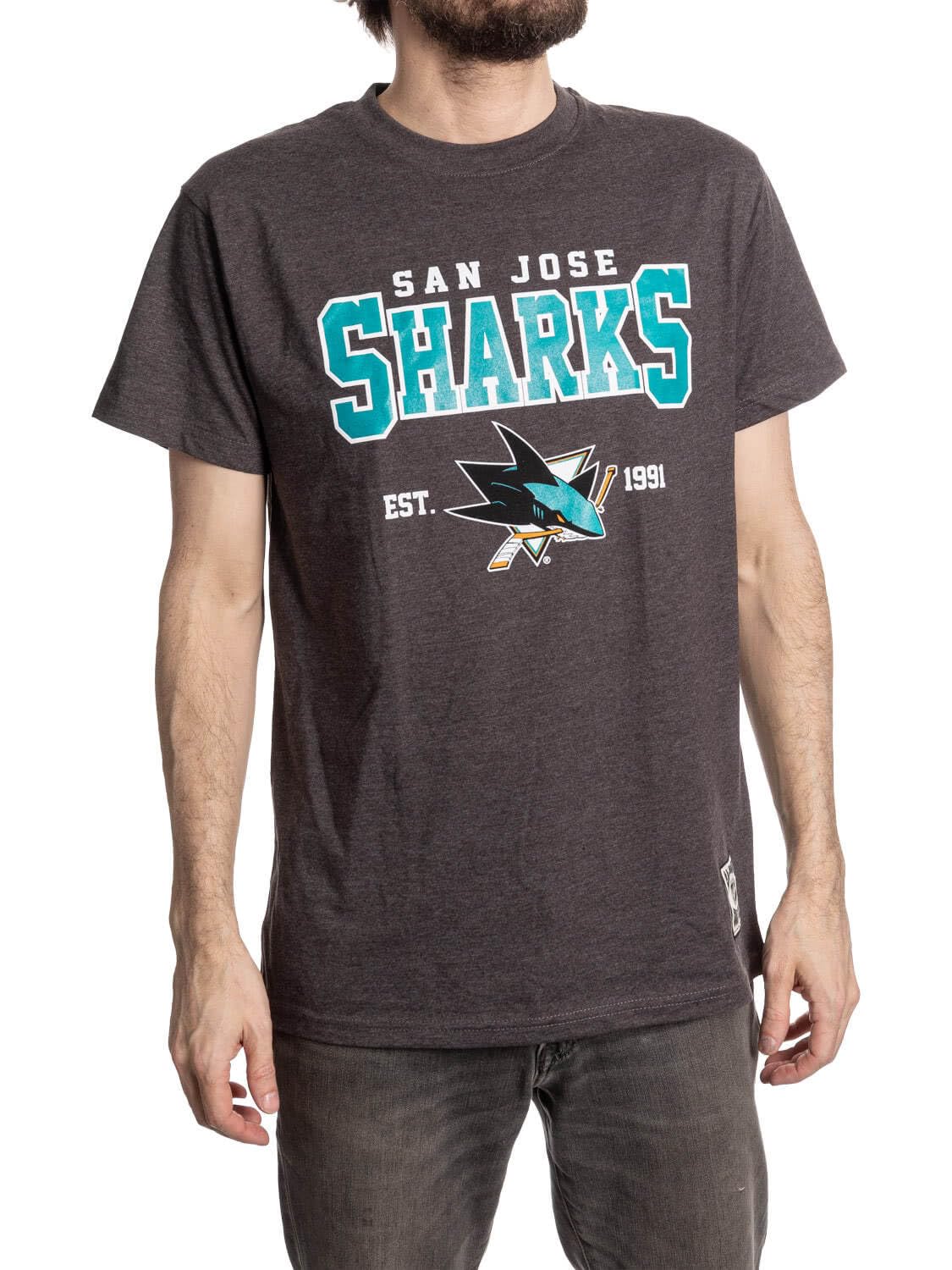 Calhoun NHL Men’s Heather Vintage Style T-Shirt — Screen Printed Logo Tee, Cotton Poly Blend, San Jose Sharks, XL