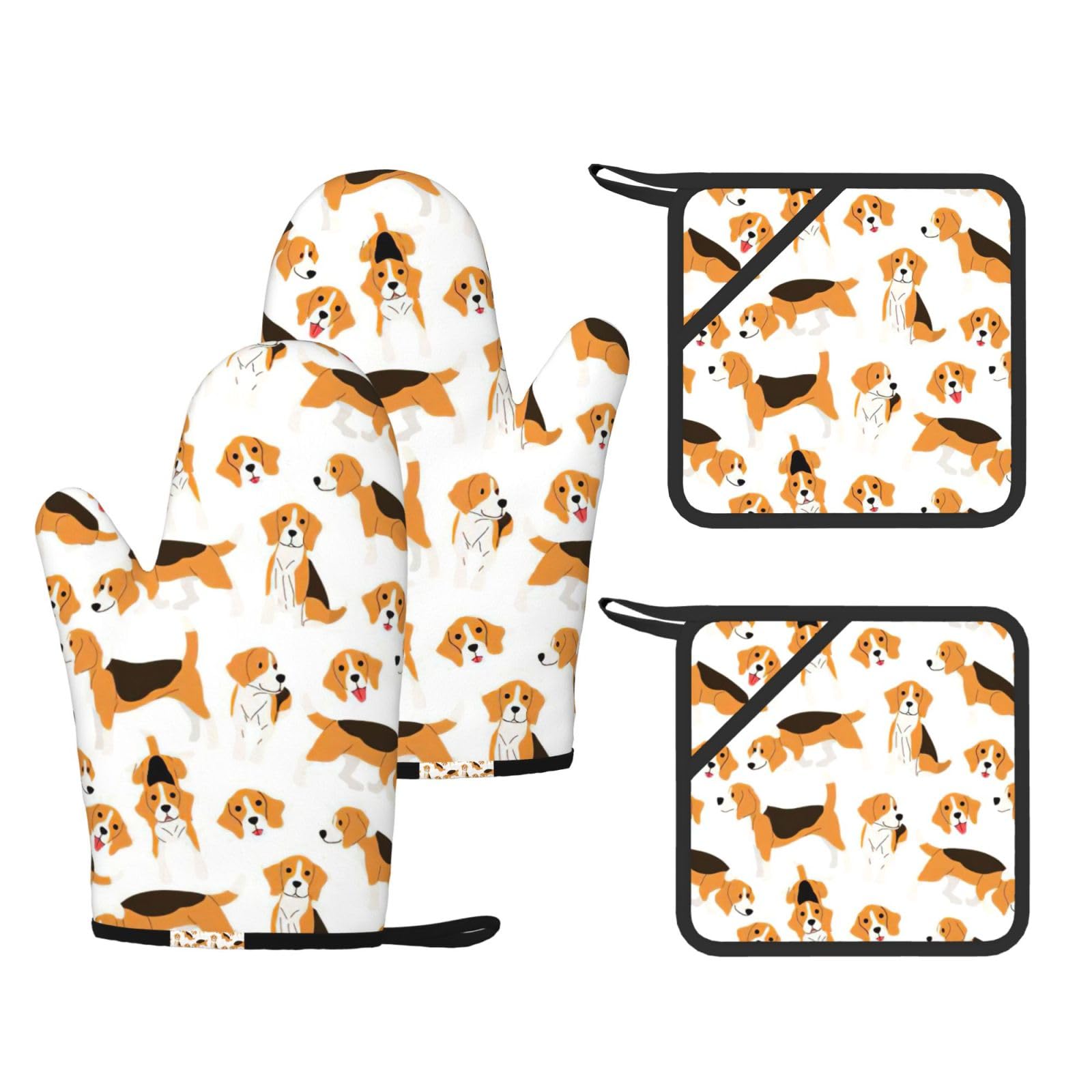 Dog Print Oven Mitts And Pot Holders Pads Set, Oven Glove High Heat Resistant 500 Degree For Kitchen