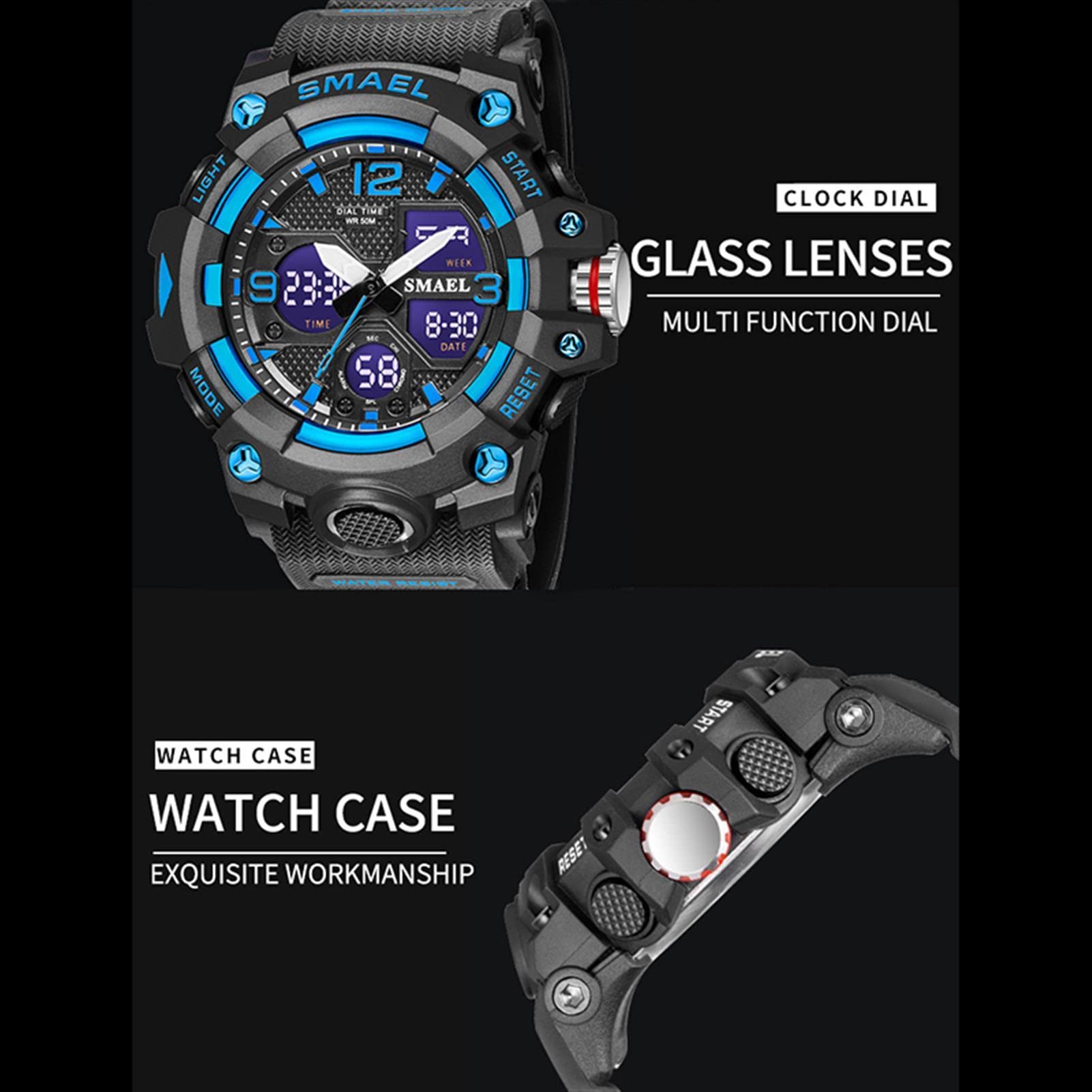 Montre Homme Numérique Analogique Sport Grand Visage Montres Homme Militaire Chronomètre 50M Etanche Multifonctionnel Montre
