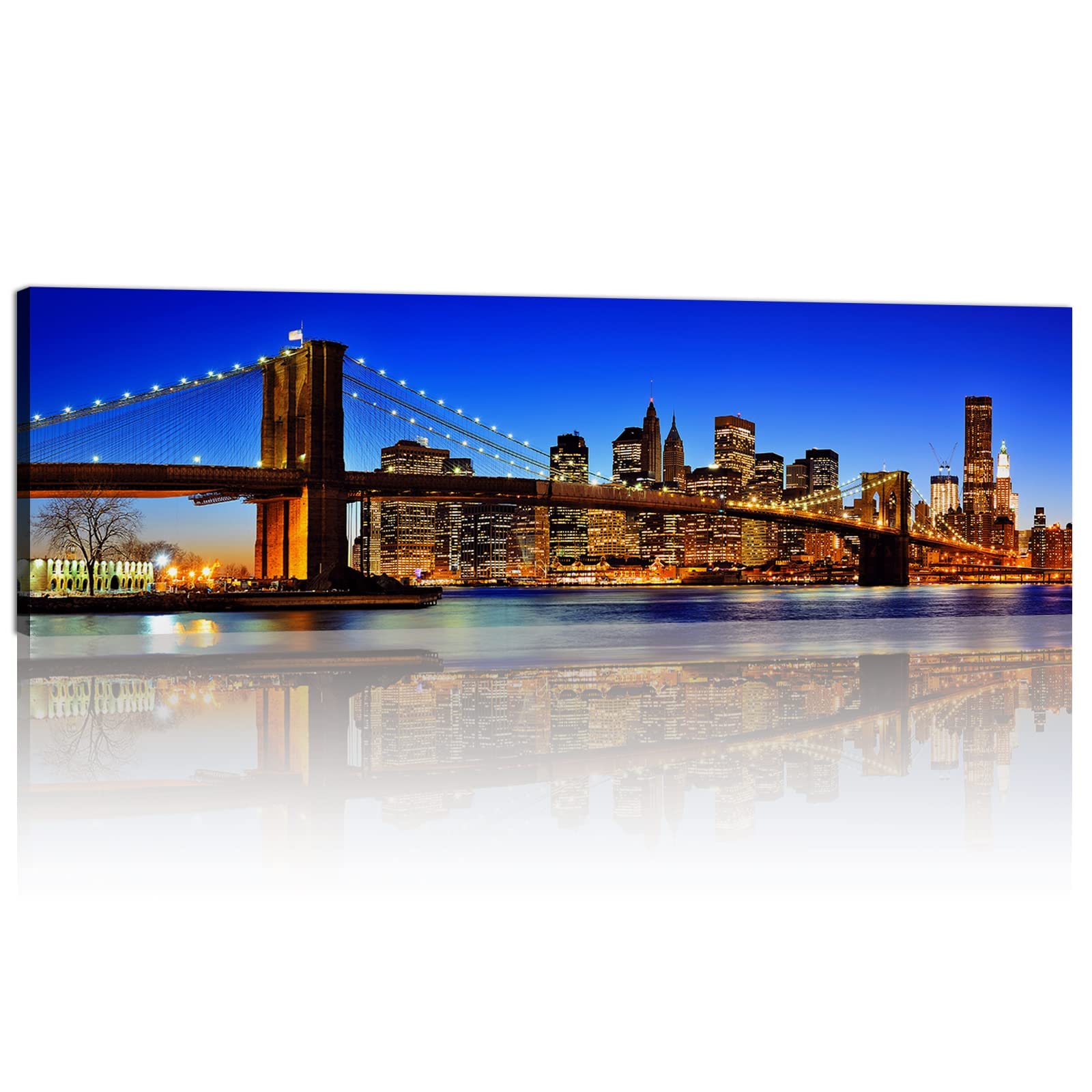 Brooklyn Bridge Canvas Wall Art New York Skyline Bedroom Posters Manhattan City Landscape Wall Art for Living Room Office Decor USA Night Cityscape Pictures Painting Modern Artwork Home Decoration 14x48"