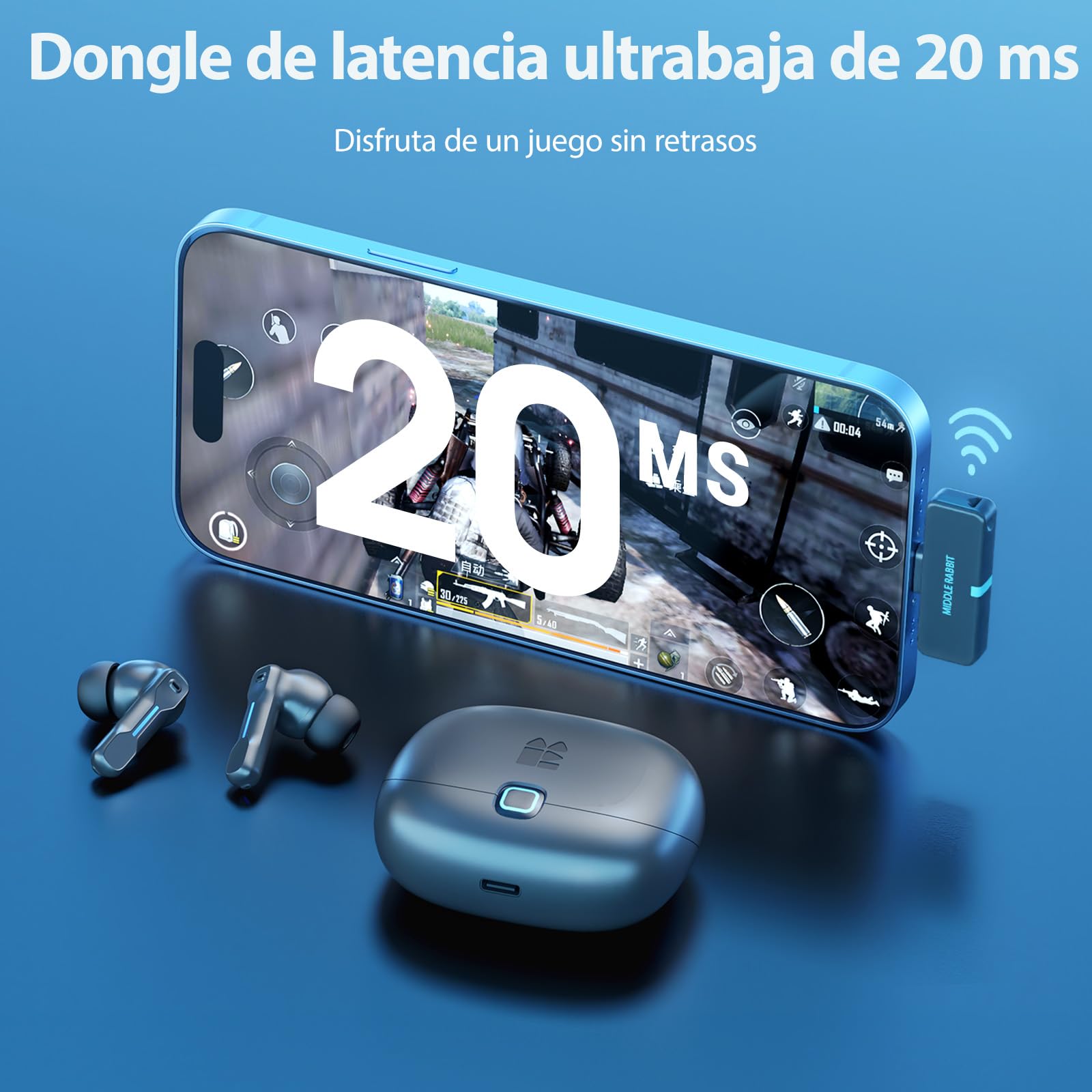 SW5 Auriculares inalámbricos para juegos con 5.4 Bluetooth y 2.4G Doogle, auriculares wireless IPX4 impermeable con mic AI, Cascos gaming con 20ms de baja latencia para PC Switch móvil ps5 ps4 VR