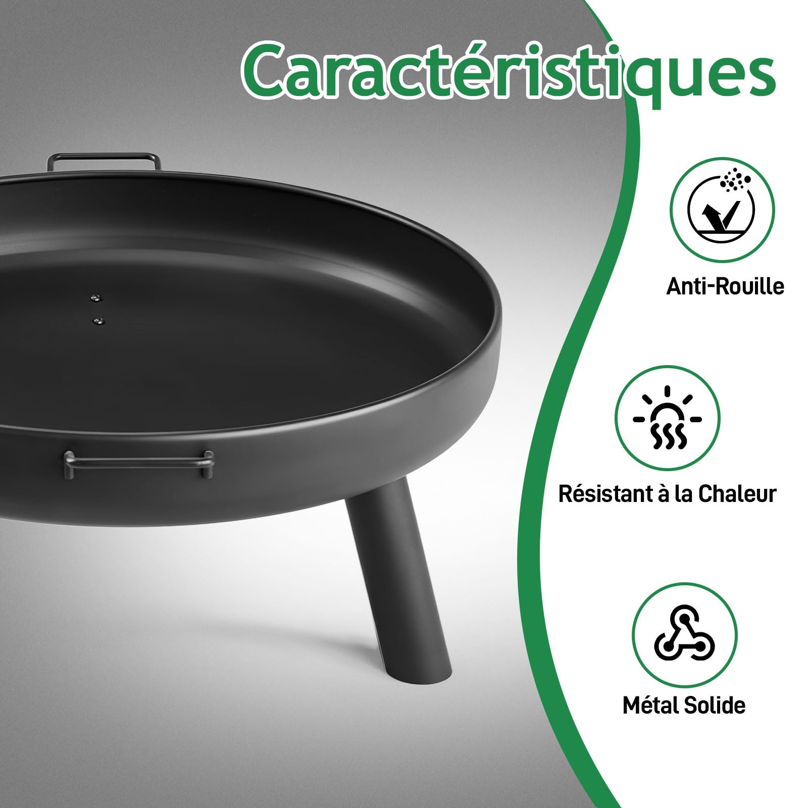 LEADZM Brasero Ø80 cm en Fer | avec 2 Poignées Stables + Crochet À Feu, Panier À Feu pour Bois & Charbon, Bac À Feu comme Foyer pour Jardin Terrasse Extérieur Feu De Camp,Noir