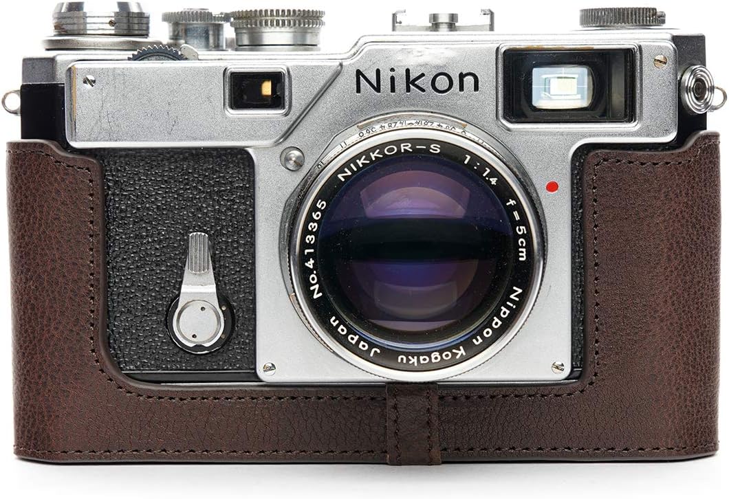 S3 Film Camera Case, BolinUS Handmade Genuine Real Leather Half Camera Case Bag Cover for Nikon S3 Film Camera with Hand Strap (Coffee)