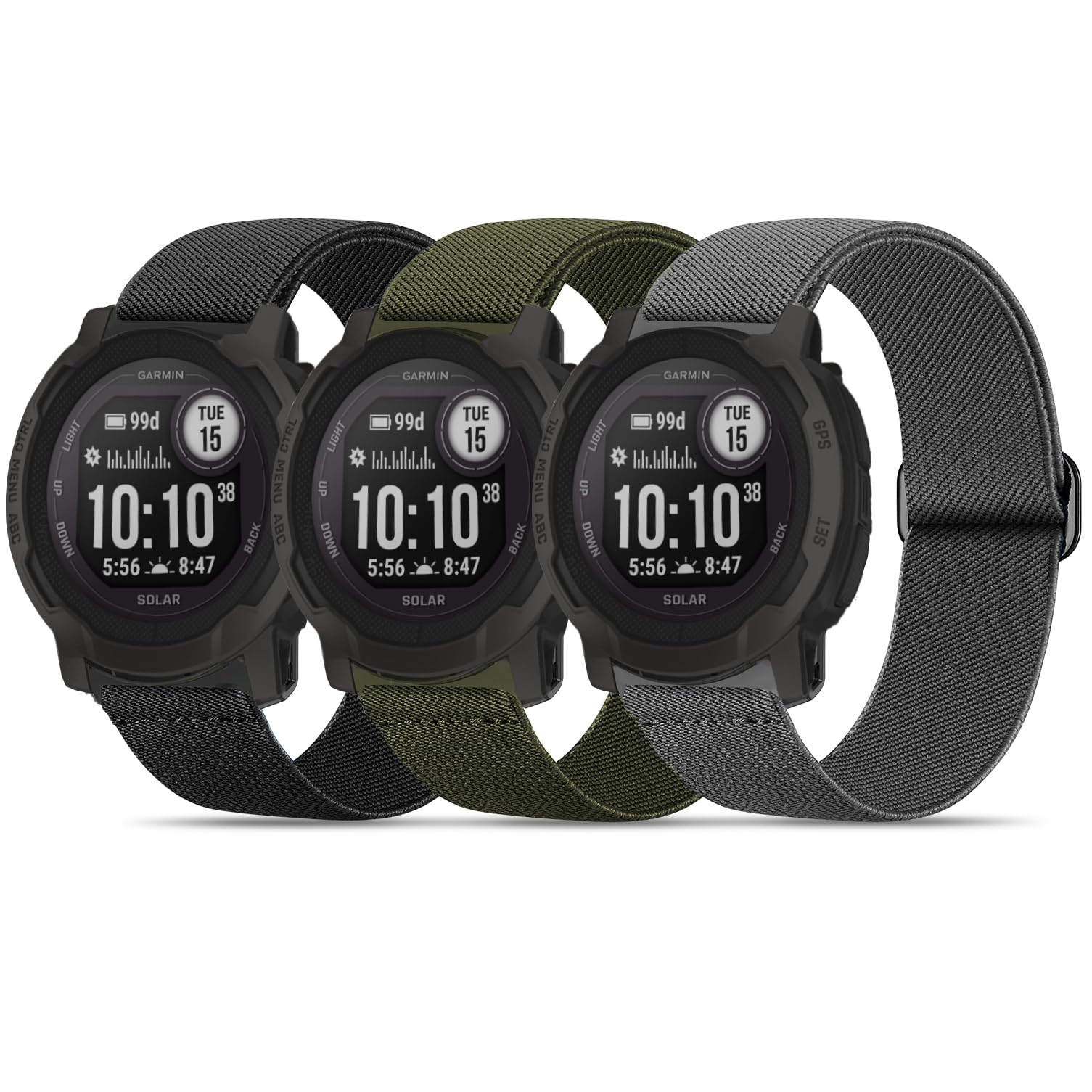Bolesi 3 Pack Stretchy Nylon Watch Bands Compatible with Garmin Instinct 2/3 45mm/1 Solar,22mm Soft Breathable Adjustable Sports Strap for Instinct 2 Surf/Tactical/Esports/Tide Accessory