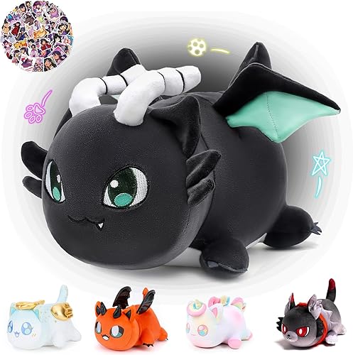 Miniatura 3 de KOWSI 61 piezas de peluche de gato hombre lobo de 11 pulgadas + 60 calcomanías, colección popular de felpa de gato de Meemaows, almohada de peluche