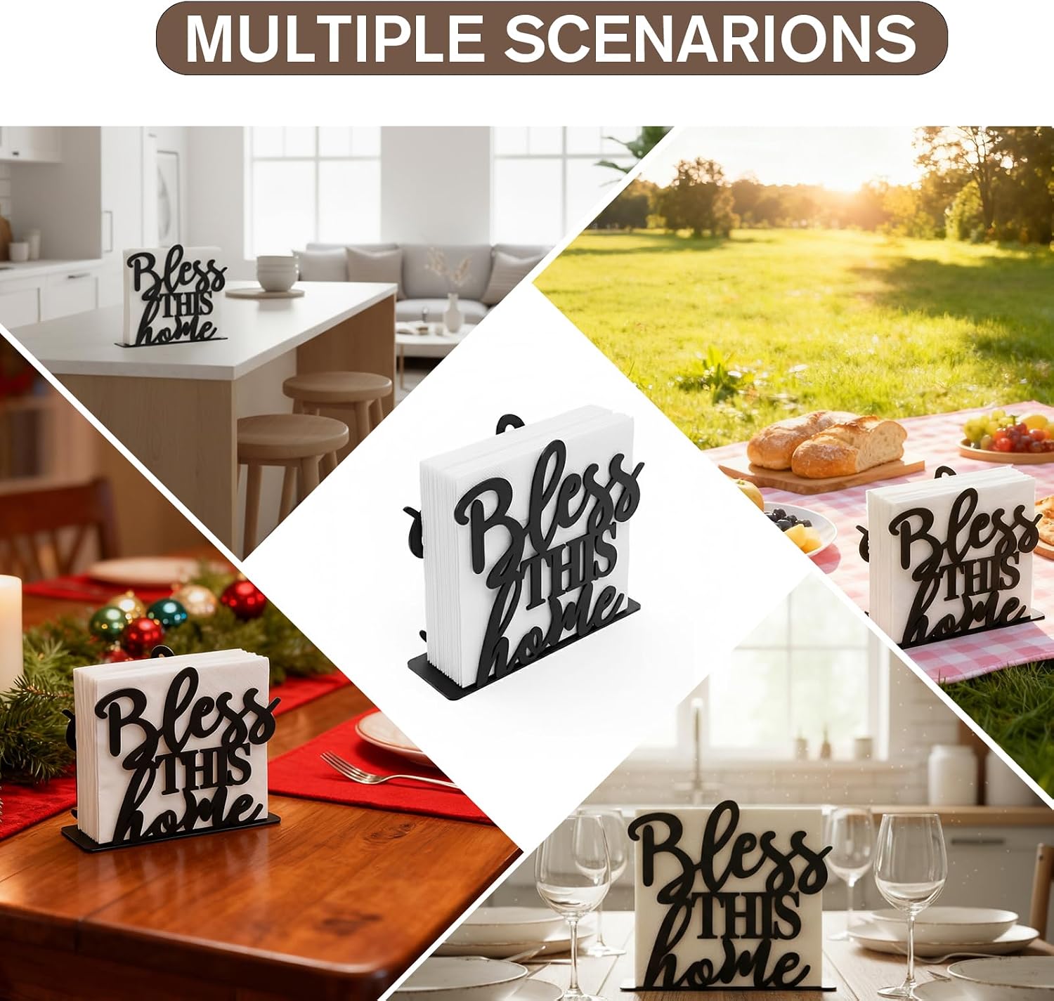 2Pack Bless This Home Napkin Holder for Table, Modern Metal Black Napkin Holders for Kitchen Dining Tables & Countertops, Paper Cocktail Napkins Holder Dispenser for Indoor & Outdoor image 5