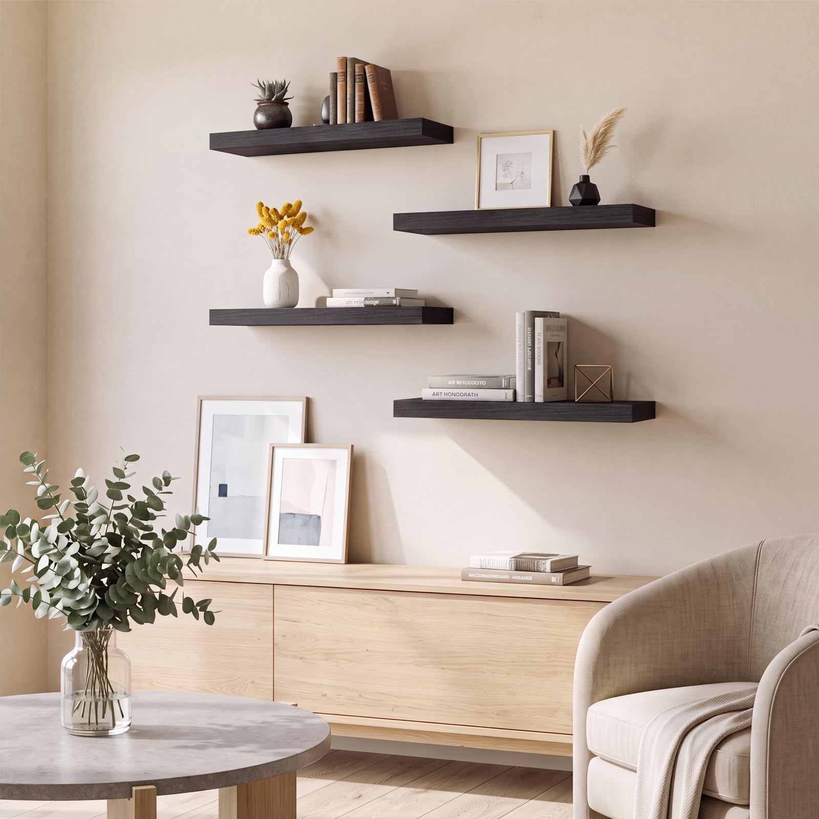 Fixwal Floating Shelves - Black, Set of 4 -7