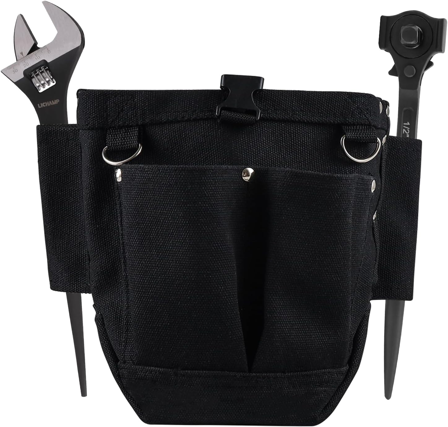 Lichamp 3 Pieces Spud Wrench Set with Iron Workers Tool Bag, Includes Adjustable 12 inches Construction Spud Wrench, 3/8x1/2 inch Drive Ratchet Spud Wrench and Iron Work Bolt Bags