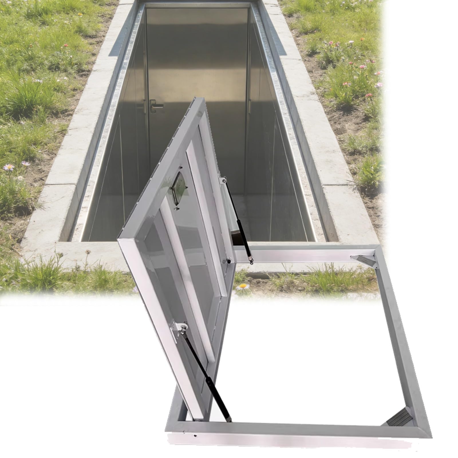 Trappe de plancher encastrée sans couture pour porte d'entrée hydraulique de sous-sol (L 142,2 x 50,8 cm, 6,248 cm en option)