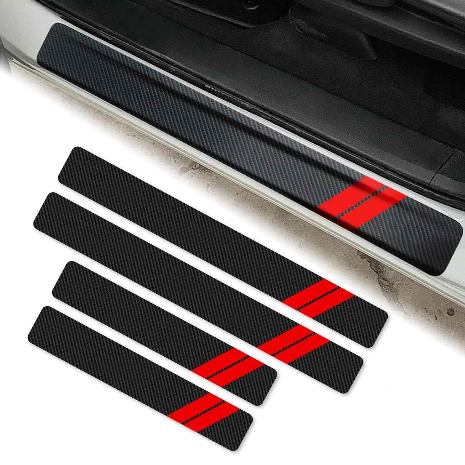 Jingxinxue A/Red Cr Door Sill Protector Crbon Fibre For Mg Zs, 4Pcs Door Sill Sticker Scuff Pltes Entry Gurd Strip Trim Step Threshold Protector,