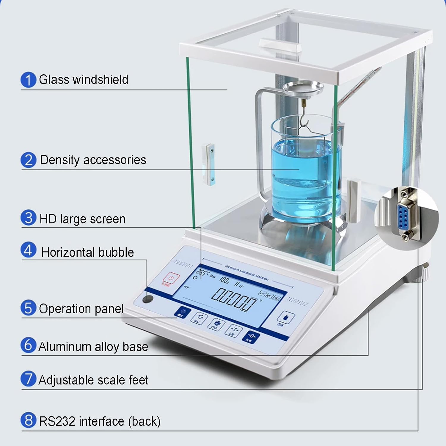Balance Analytique De Laboratoire, Balance Numérique De Haute Précision 200 G X 0,0001 G, avec Pare-Brise Et Interface Rs232, Étalonnage Externe, Capteur Haute Sensibilité, pour La Recherche