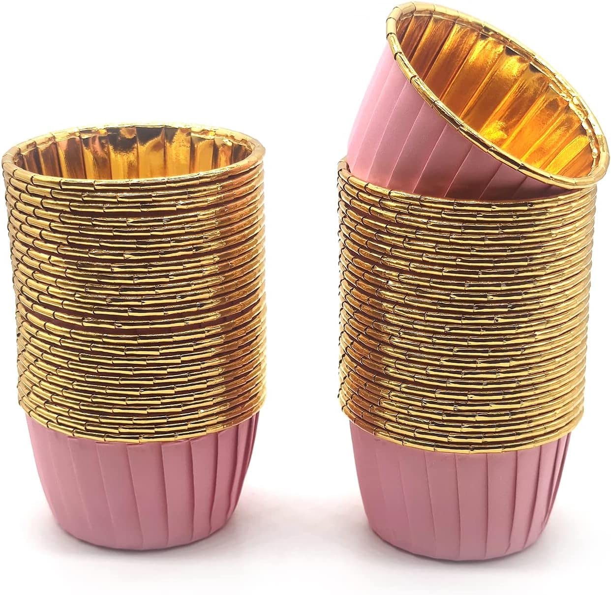 Jubilant 50 Pcs Cupcake Liners, Aluminum Foil Paper Muffin Liners, Gold Cupcake Baking Cups, Disposable Little Baking Cups for Party Wedding Festival (Pink) (Pink, 50)-picture-10