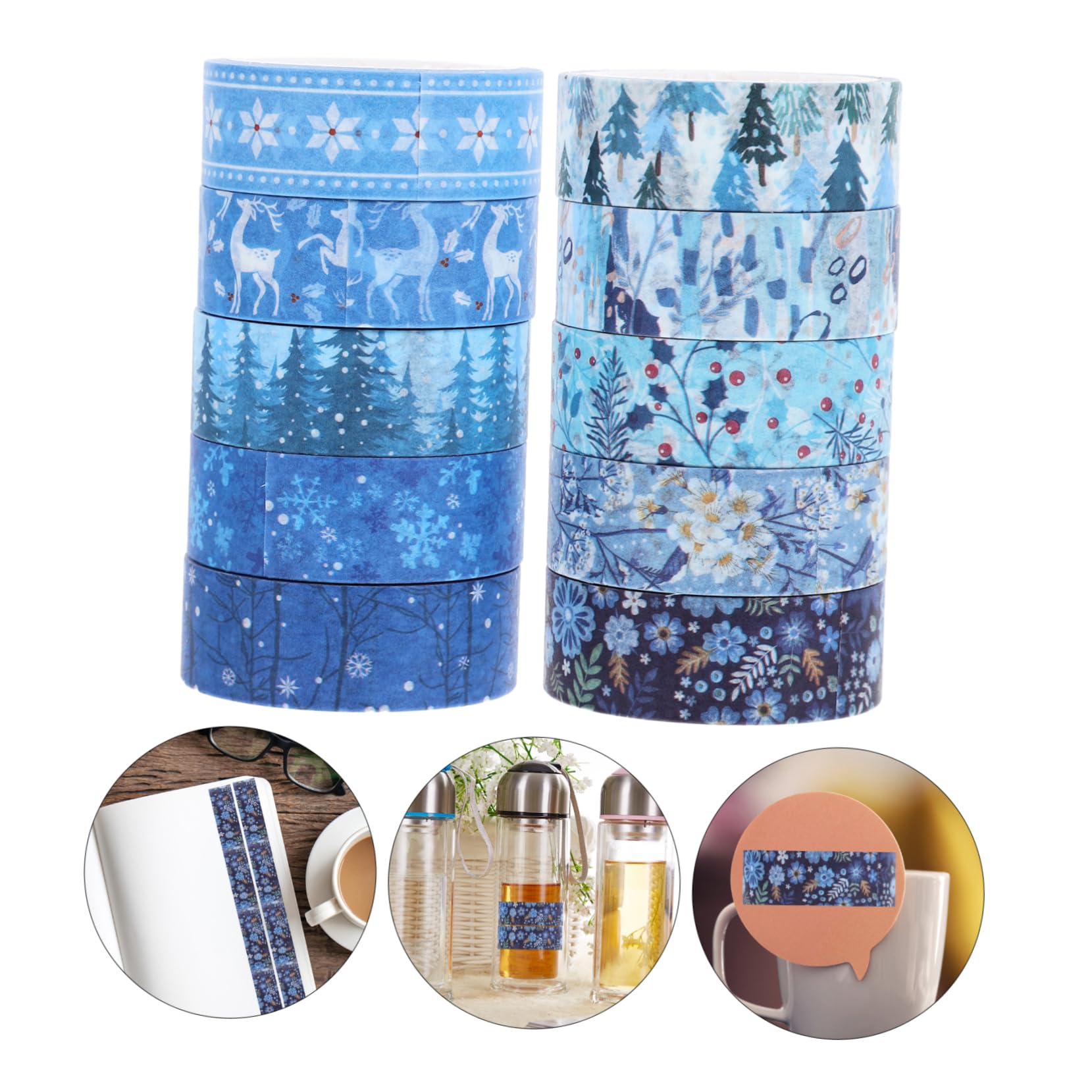 5 Series Decoraciones De Fiesta Nieve Falsa Cintas De Manualidades Navideñas Árbol De Navidad Remolinos Cinta De Lavado Cinta De Invierno Washi De Navidad Papel Japones 10 Rollos*5