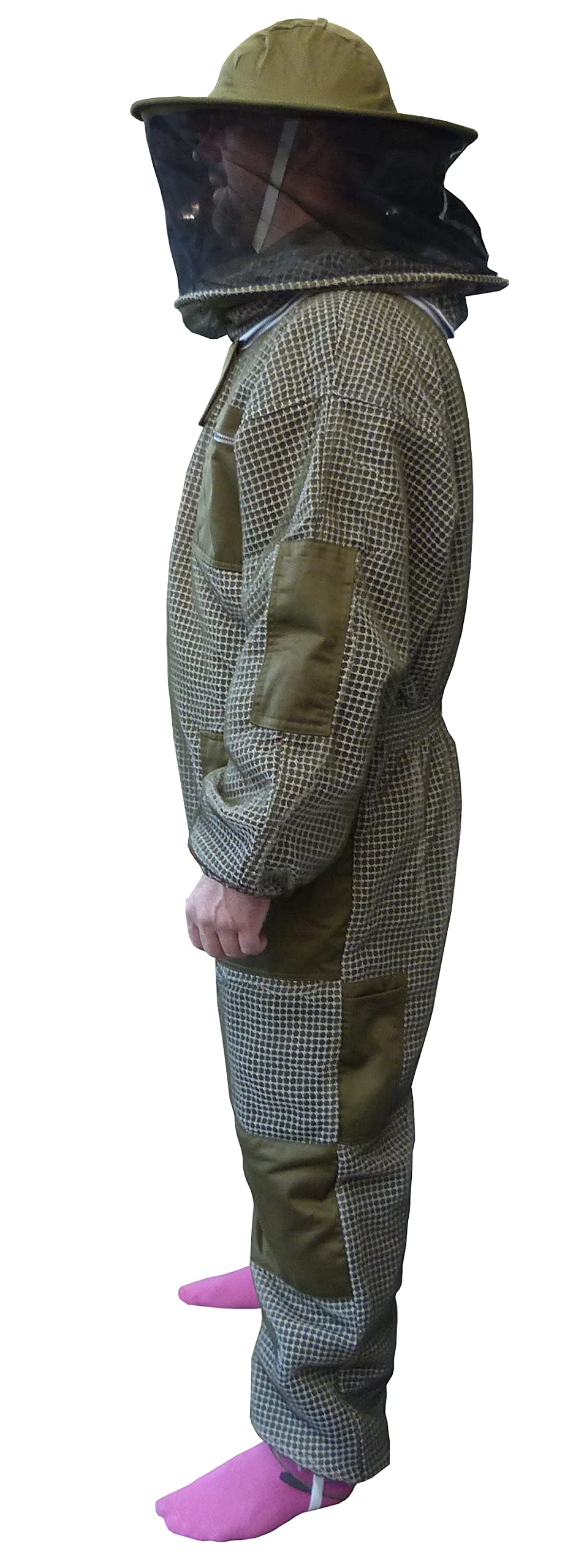 AGS Cappello rotondo velo tre strati ultra ventilato verde apicoltura vestito professionale ape ape vestito apicoltore, grande