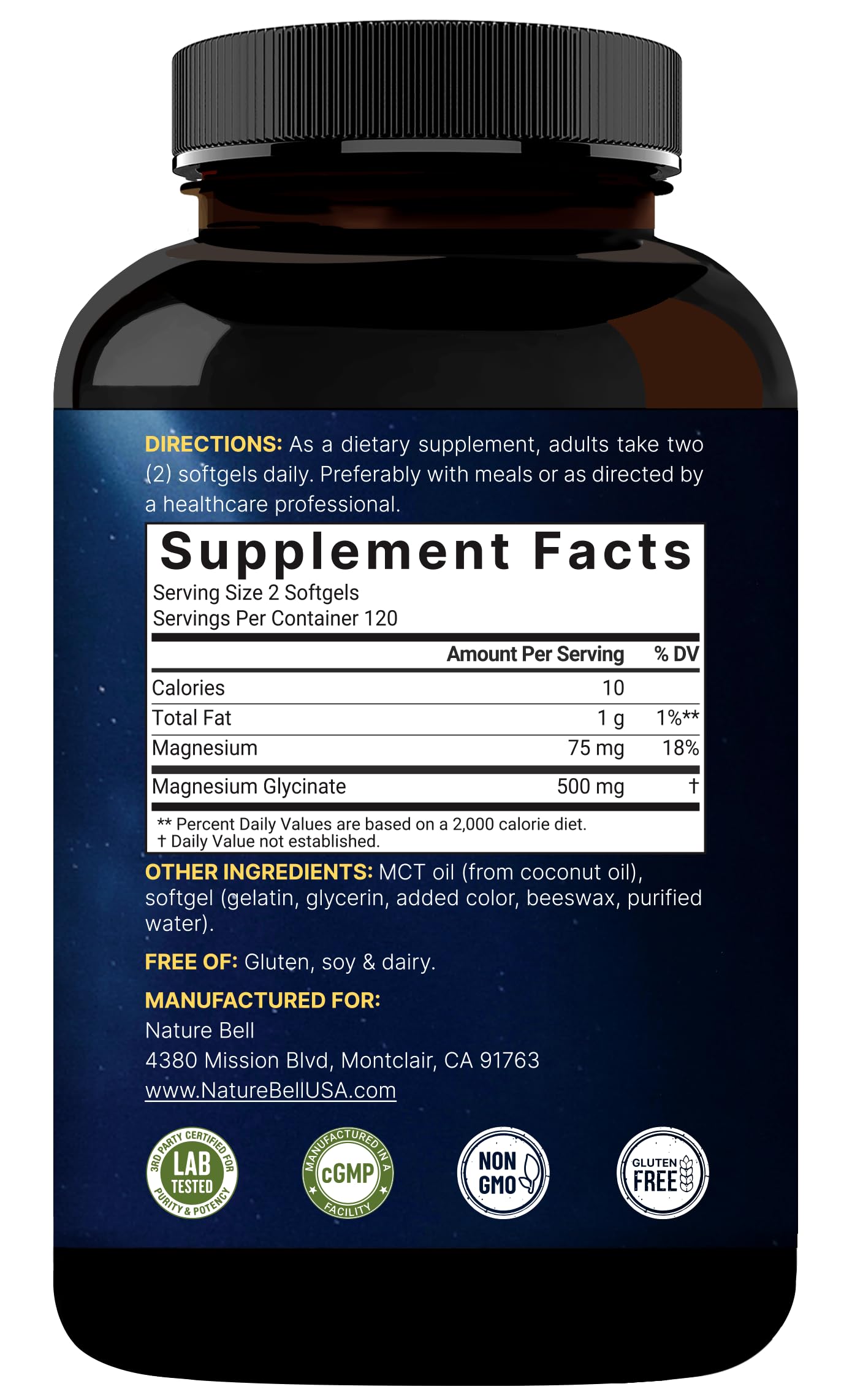 Magnesium Glycinate 500 mg Per Serving with MCT Oil, 240 Softgels — Amazon image 7