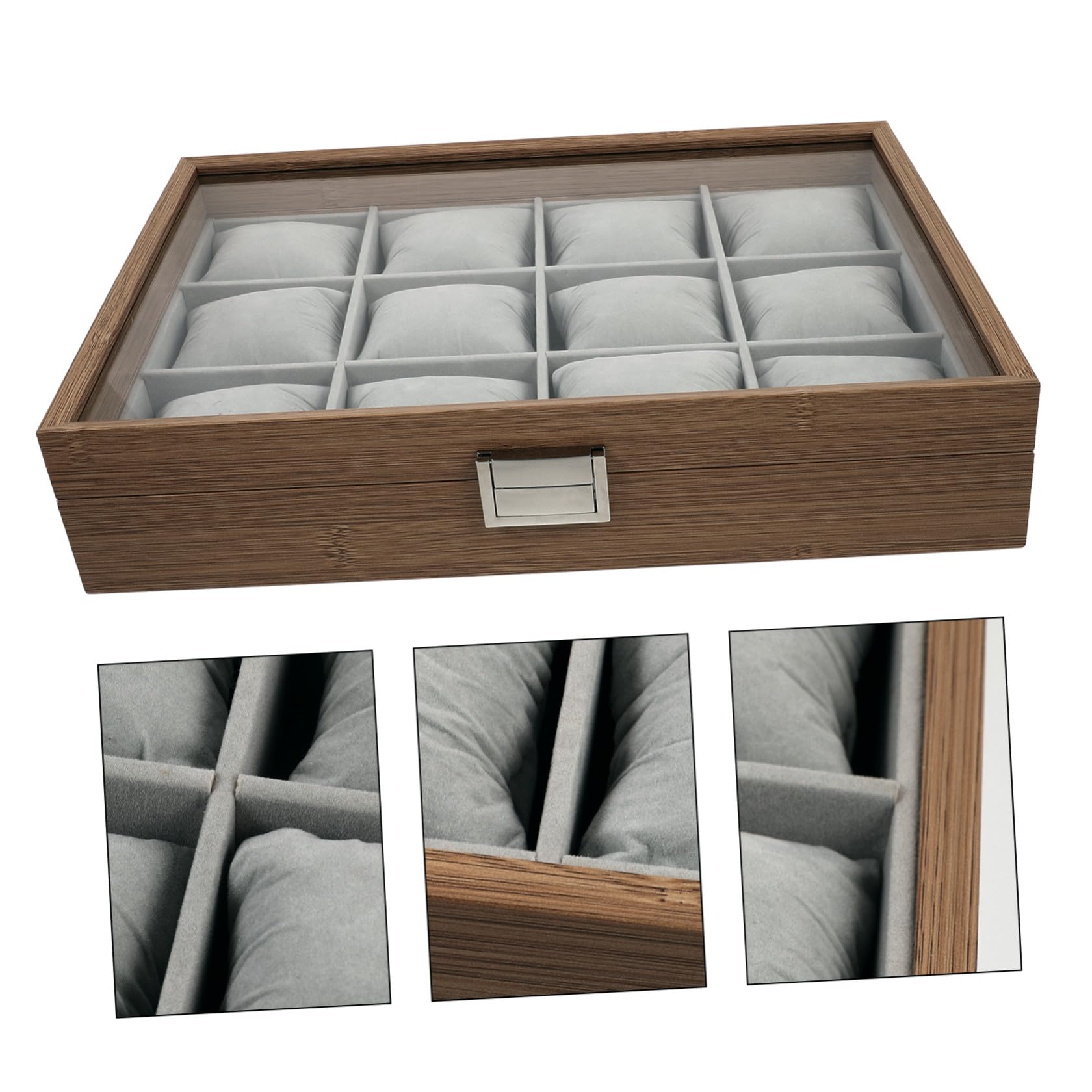 TOYANDONA Scatola Espositiva per Orologi a 12 Scomparti in Legno | 12 Cuscini Rimovibili, per Conservare Orologi, Bracciali, Anelli, Collane e Orecchini