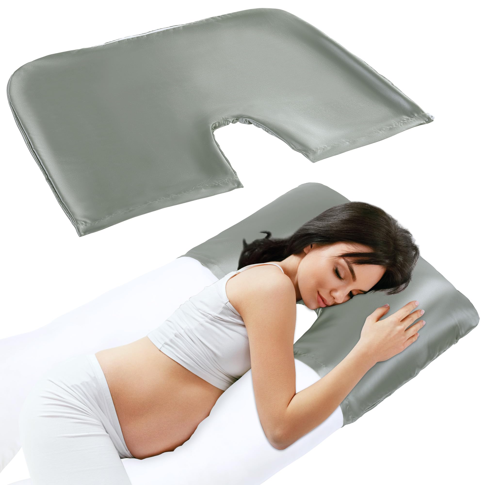 BALAPET Silky Satin Pregnancy Pillow Cover (ONLY Pillowcase), Cooling Smooth Pillow Protector for U Shaped & C Shaped Maternity Pillow, Breathable Pillow Replacement Case for Skin & Hair, Dark Grey