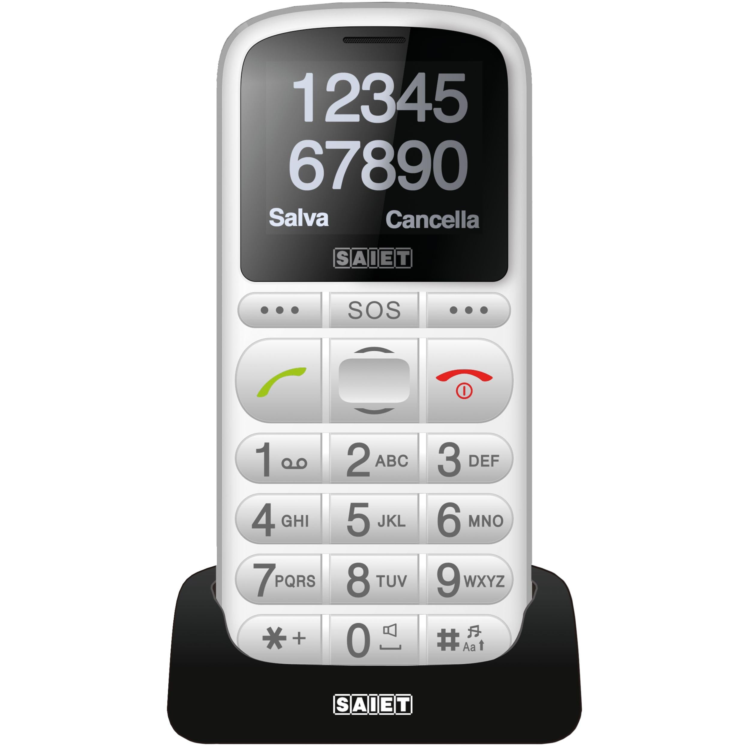 SAIET - Cellulare per Senior Facile da Usare PRONTO MAX - Telefono per Anziani con Tasti Parlanti e Caratteri Grandi - Bianco