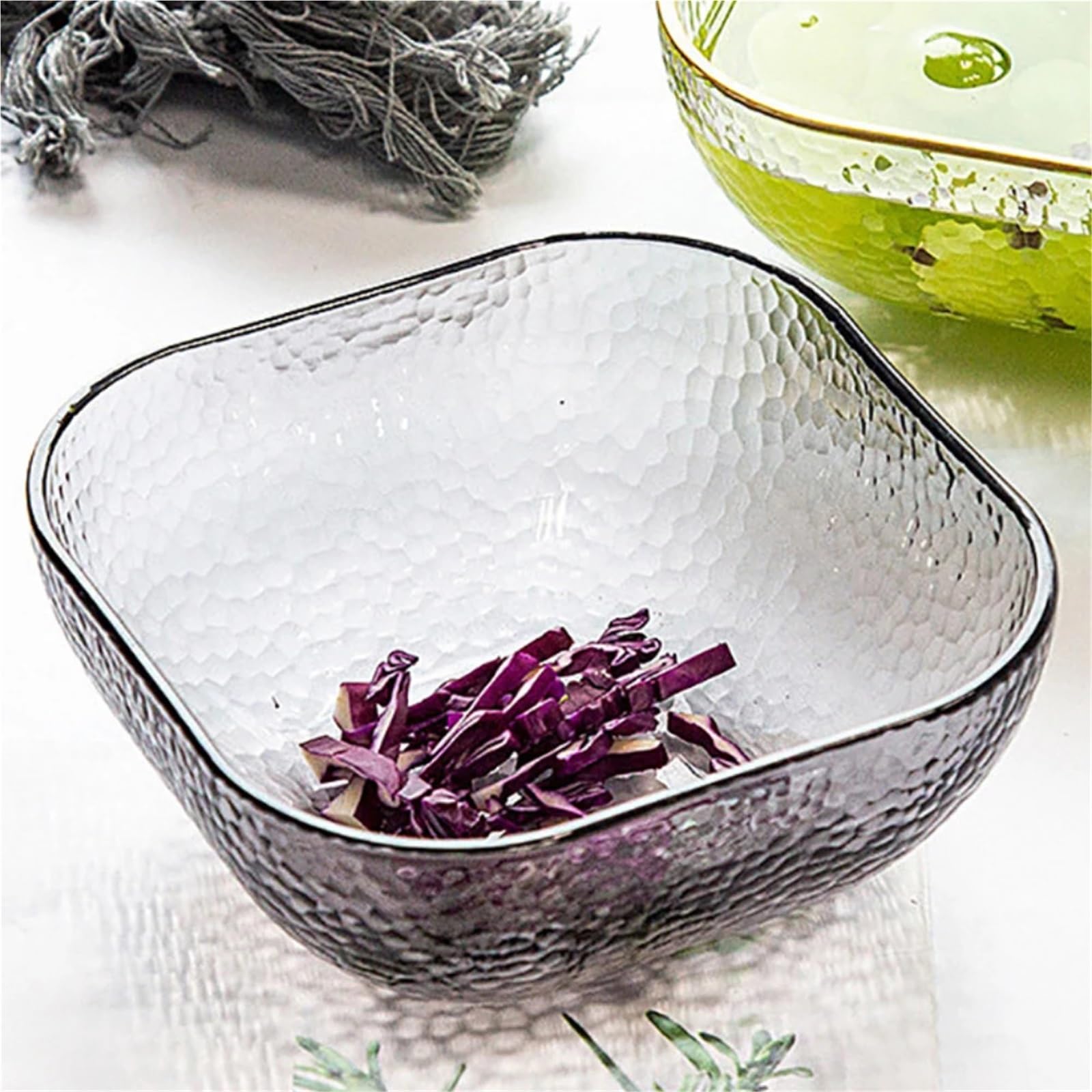 Ensaladeras Tazón de vidrio cuadrado, simplicidad moderna, Color sólido, contenedor de alimentos for el hogar, frutas, yogur, verduras, ensalada, helado, postres Para Cereales, Ensalada(Transparent La