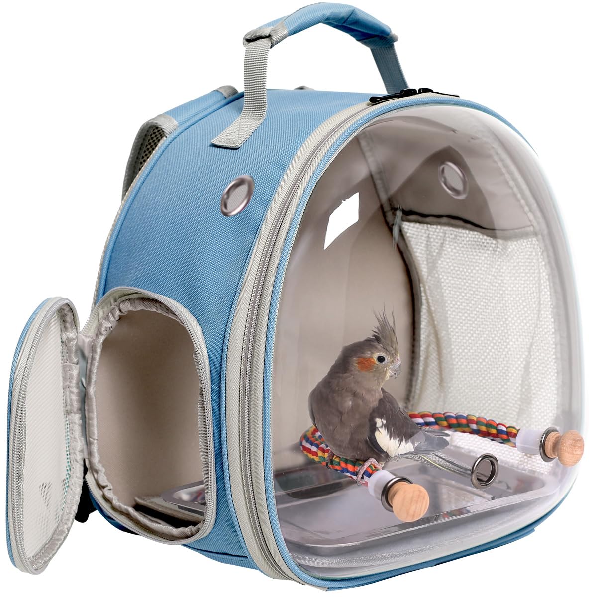 Small Bird Travel Backpack Carrier Cage, Backpack to Transport Backpack Carrier with Metal Tray Stand Perch for Parakeet Cockatiel Budgies Vet Carry