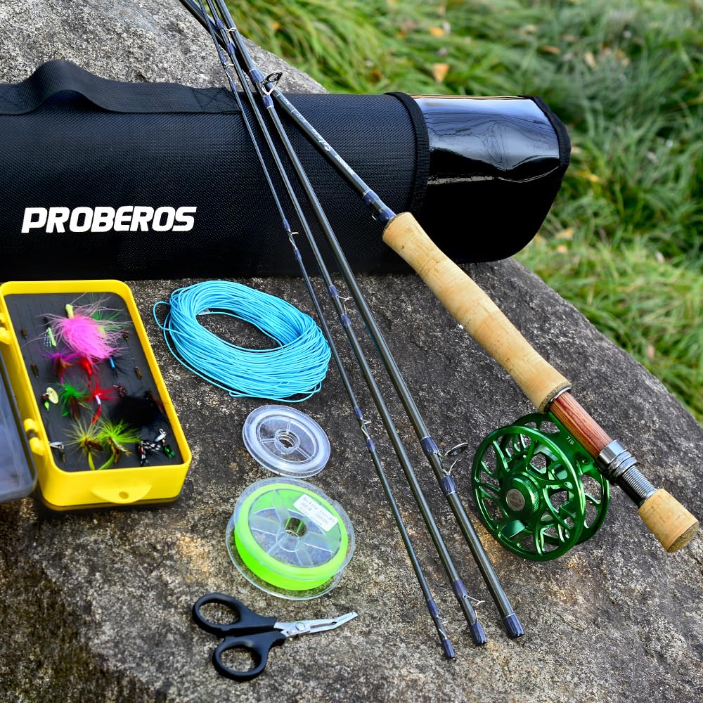 PROBEROS Pêche à la Mouche Combo - Ensembles Cannes et moulinets Ensemble de démarrage Complet avec étui - Pêche à la Mouche Kit Complet Tenue