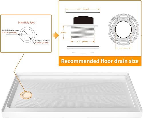 Miniatura 3 de CKB Base de ducha de drenaje izquierdo de 60 pulgadas de largo x 32 pulgadas de ancho, bandeja de ducha de un solo umbral con superficie texturizada