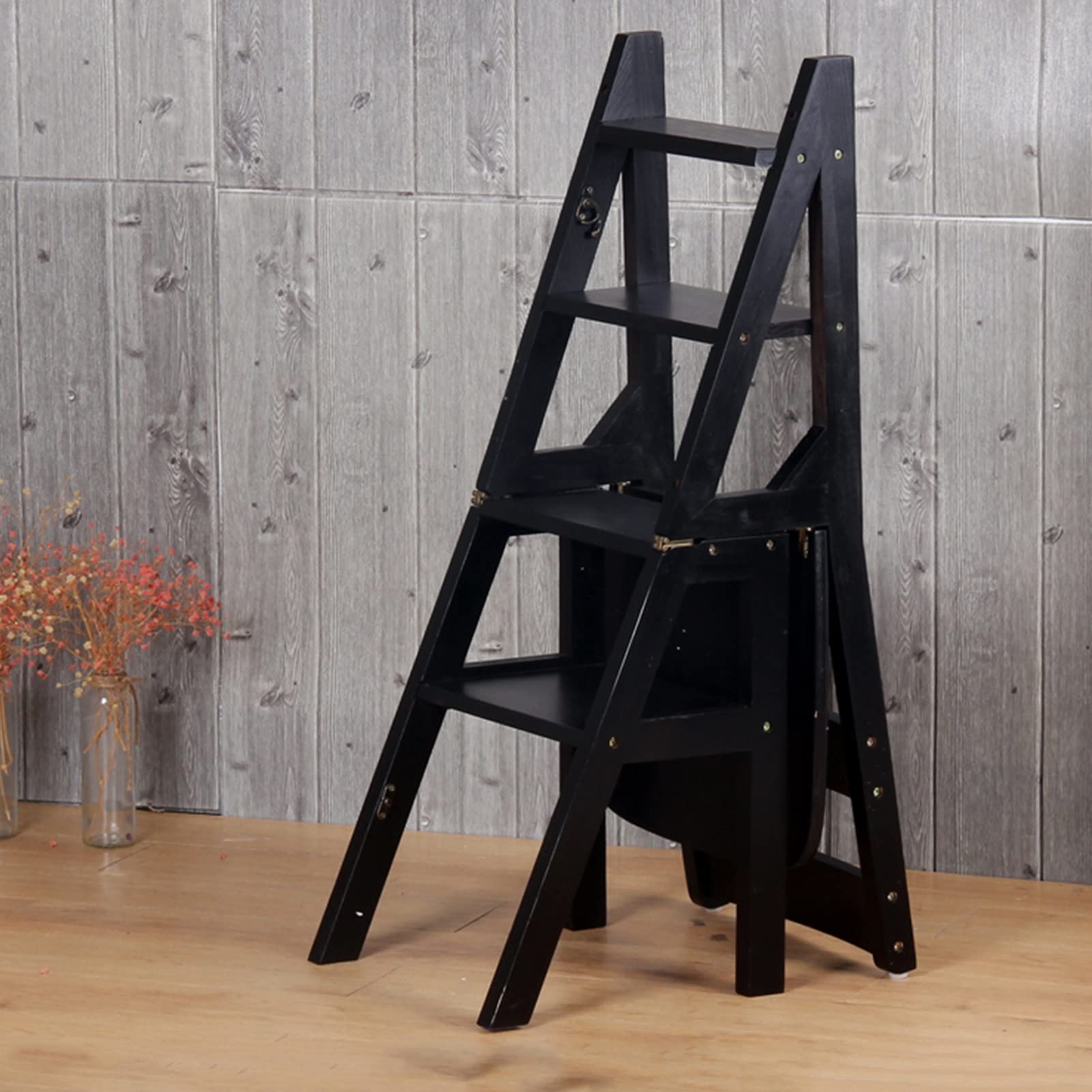ZGYOZMNG Wooden stool Step Ladder Stools Wooden Folding Ladder Chair Combination Home Library Climb Ladder Foot Stools Ladder Kitchen Bathroom Office Stairs Chair
