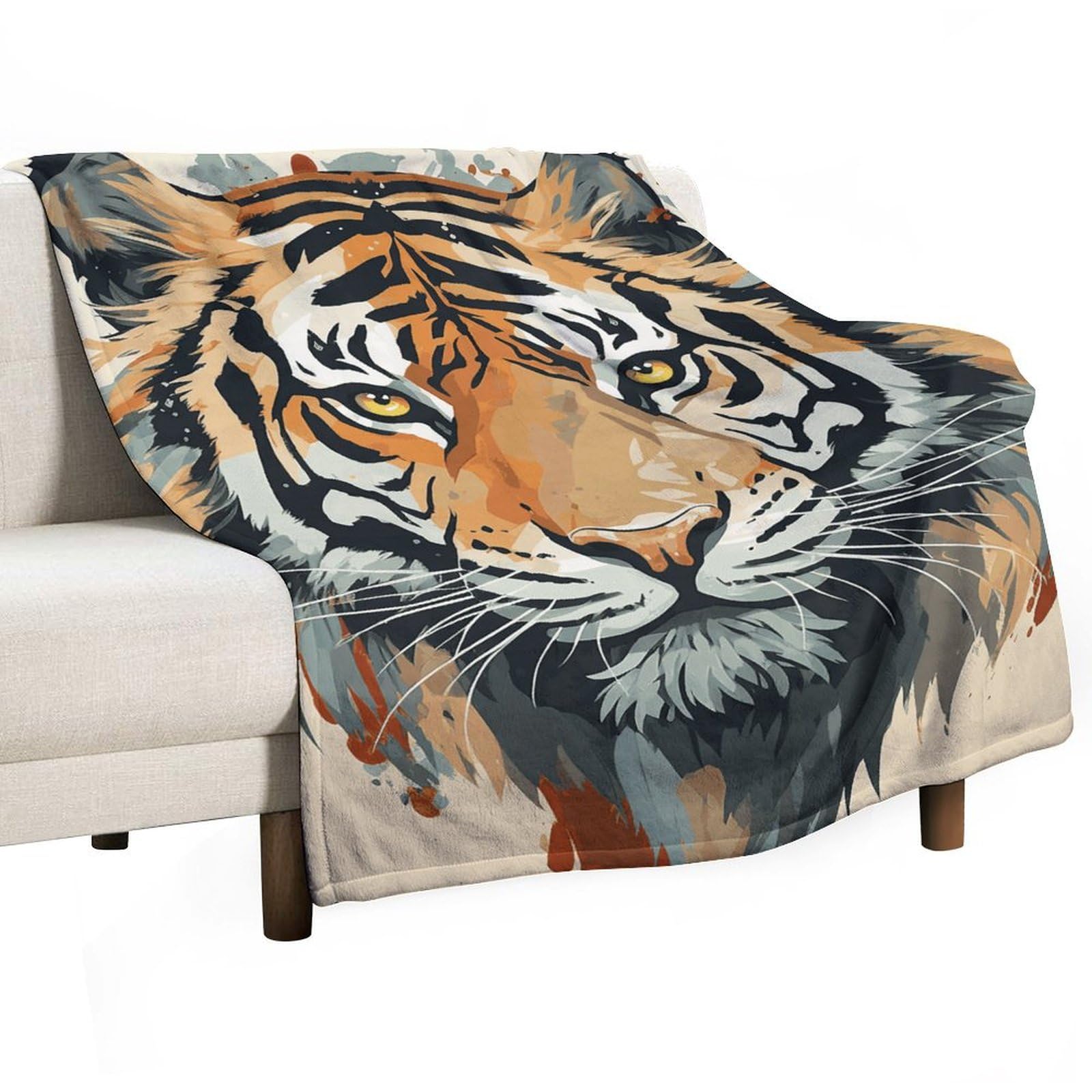 Couverture douce flanelle tigre pour vos soirées canapé et camping