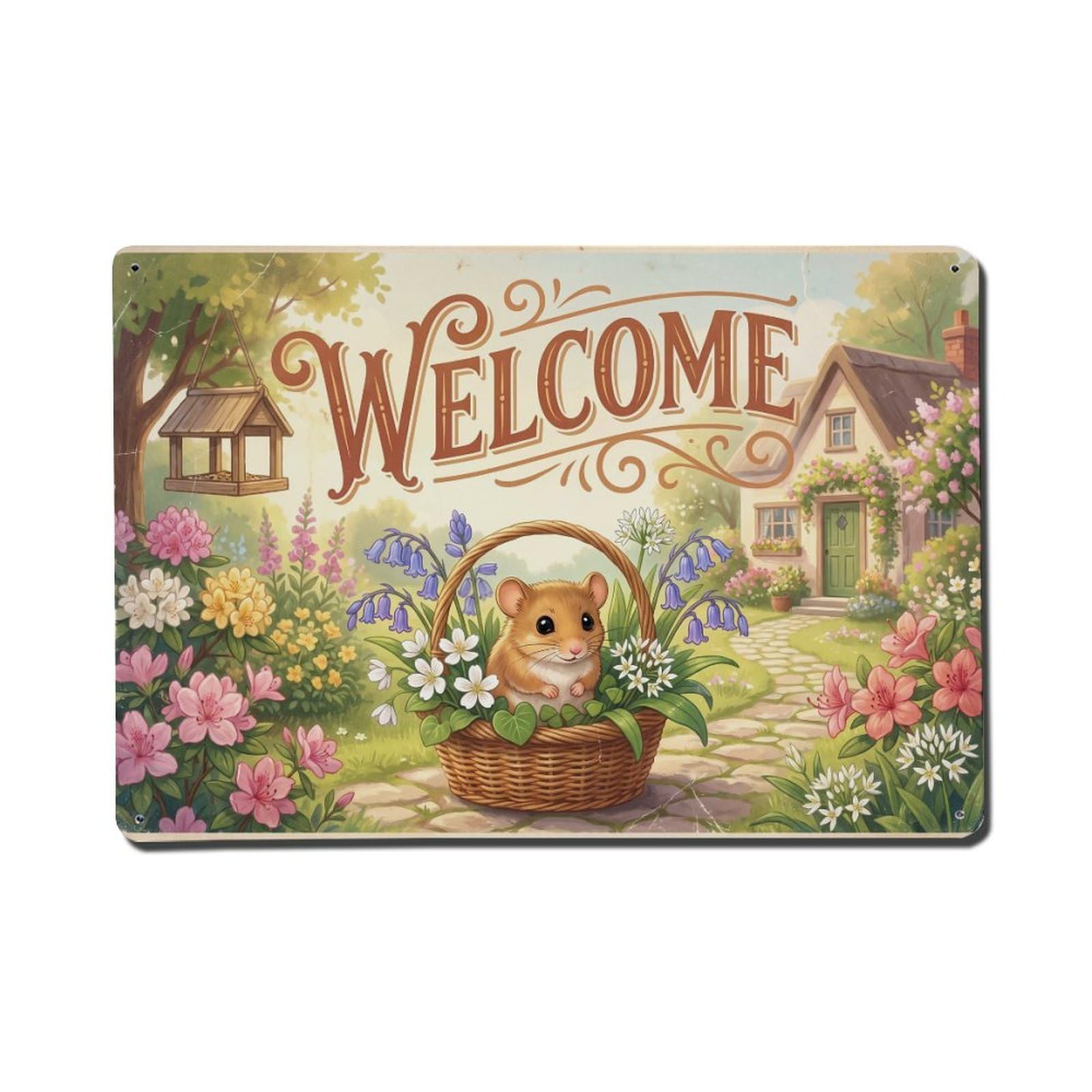 Vintage Welcome Dormouse Backyard Bliss Metal Tin Sign