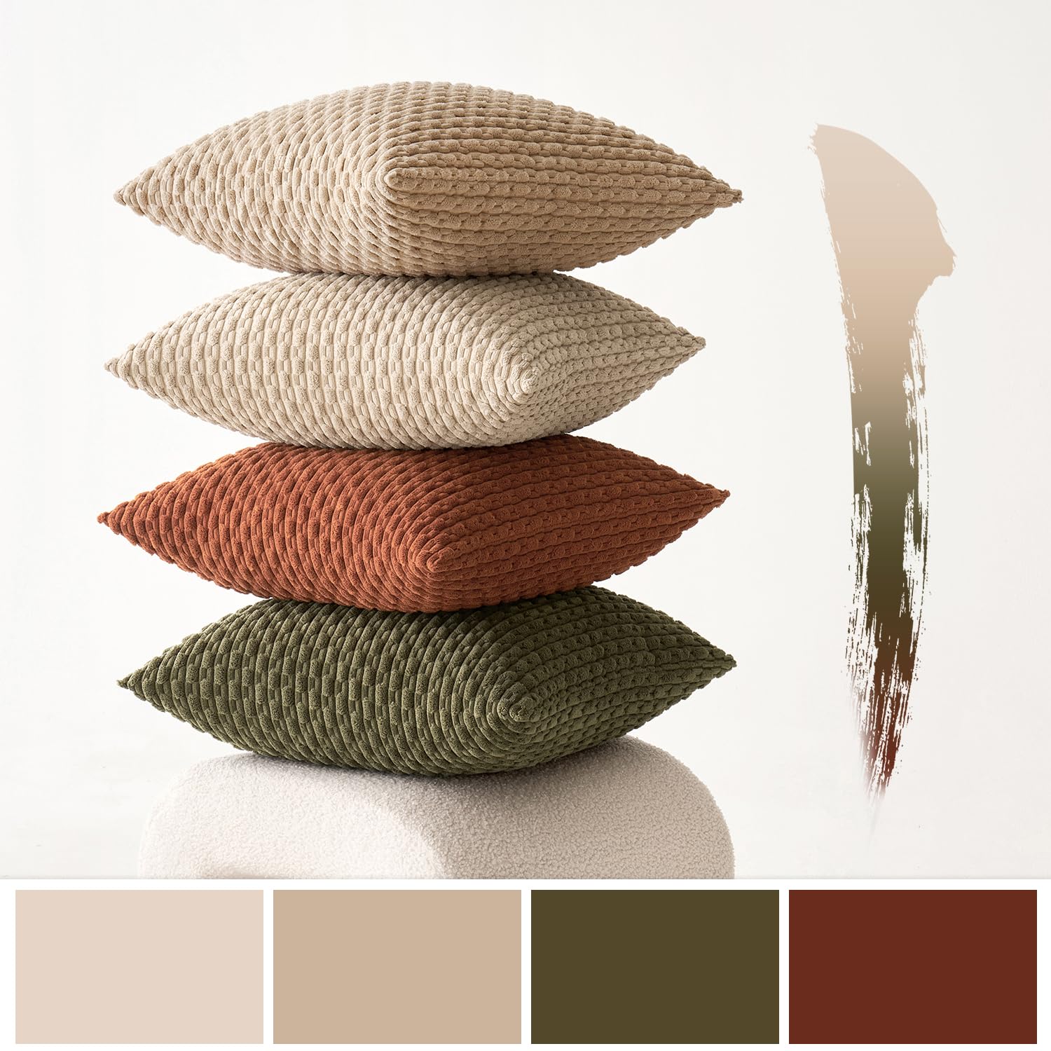 MIULEE 4 Pezzi Federe Cuscini Decorativi Divano Federa Resistente Quadrato Moderno Morbido per Soggiorno Camera da Letto Casa Sedia Cuscino 50x50 cm Marrone Verde