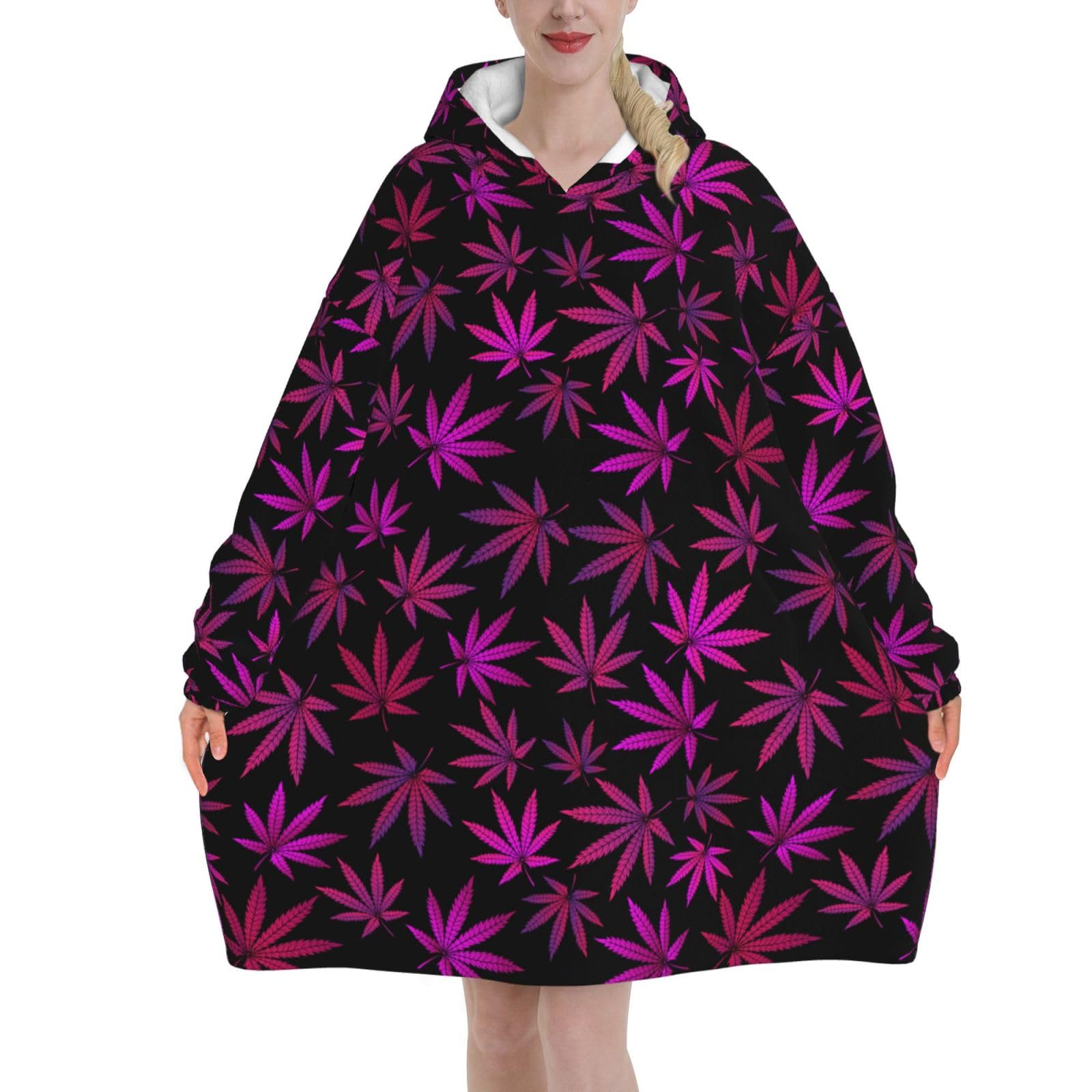 Peiyeety Unisex Purple Weed Blanket Hoodies For Women And Men Adult Oversize Wearable Blanket Hoodies For Soft And Warm