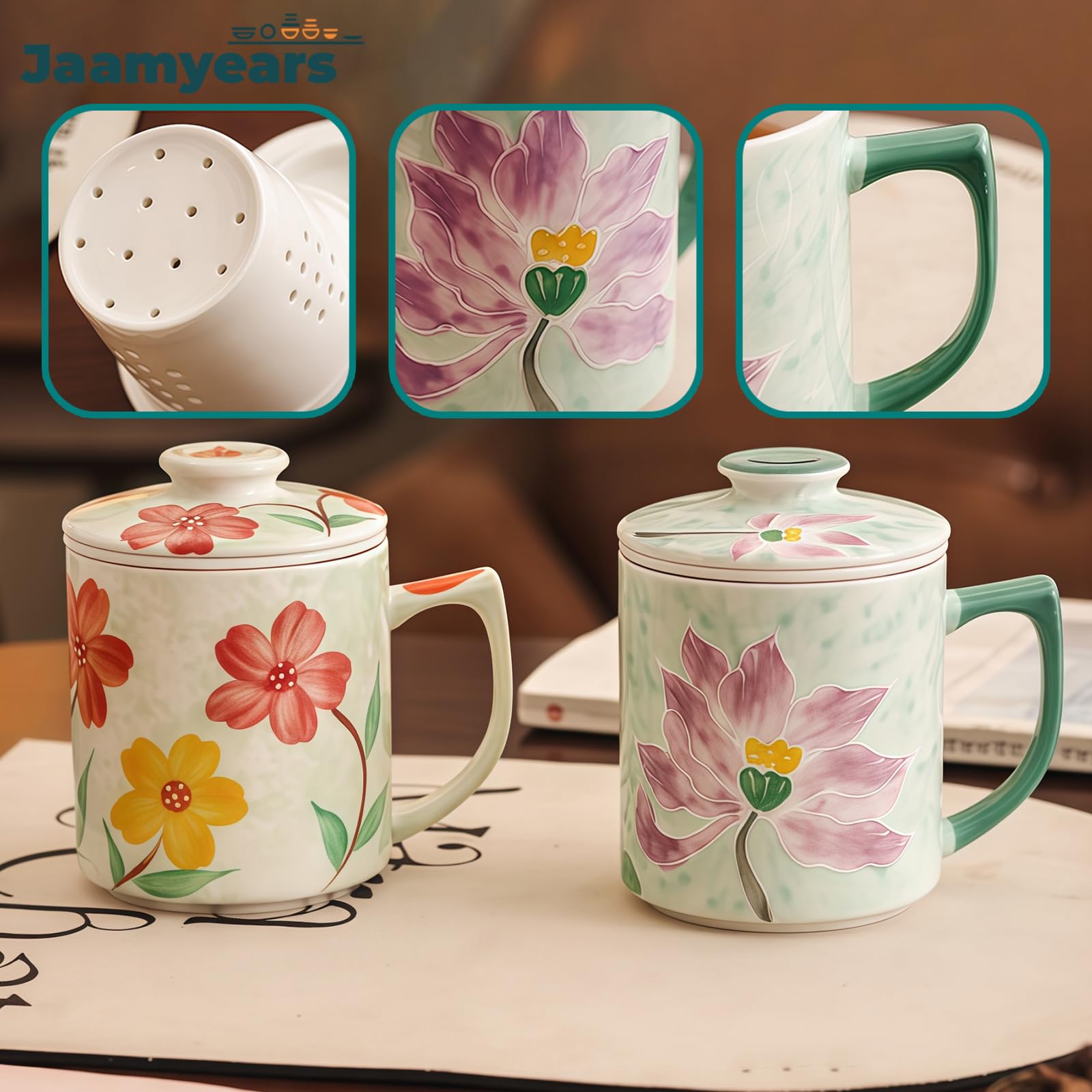 Taza de té con infusor y tapa, taza de té de cerámica de hojas sueltas, capacidad de 400 ml para entusiastas del café y el té