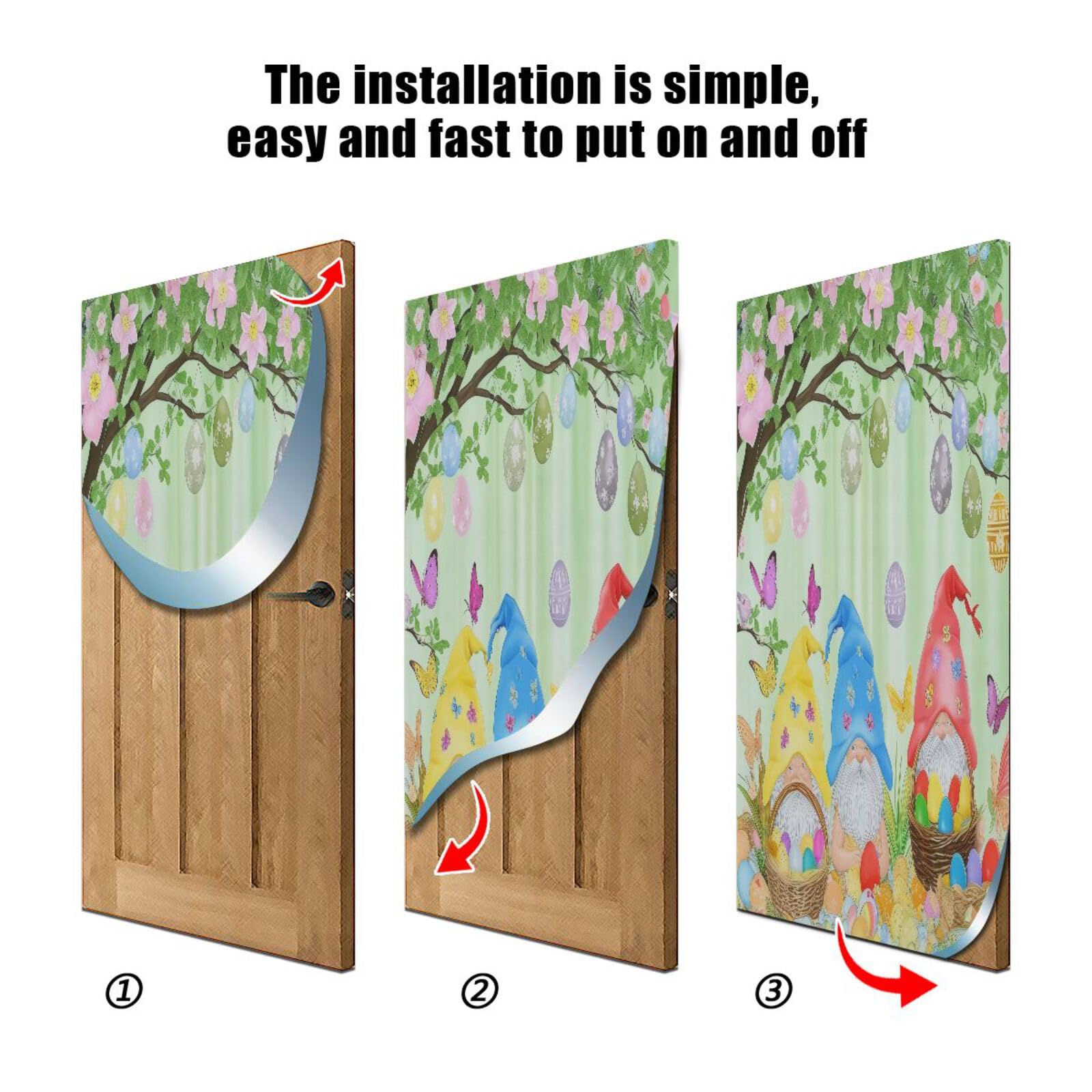 FLildon Easter Cute Gnome Bunny Door Cover Decoration, Party Accessory Porch Decor for Festive Ornament Room Door Covers 36 x 98 Inch