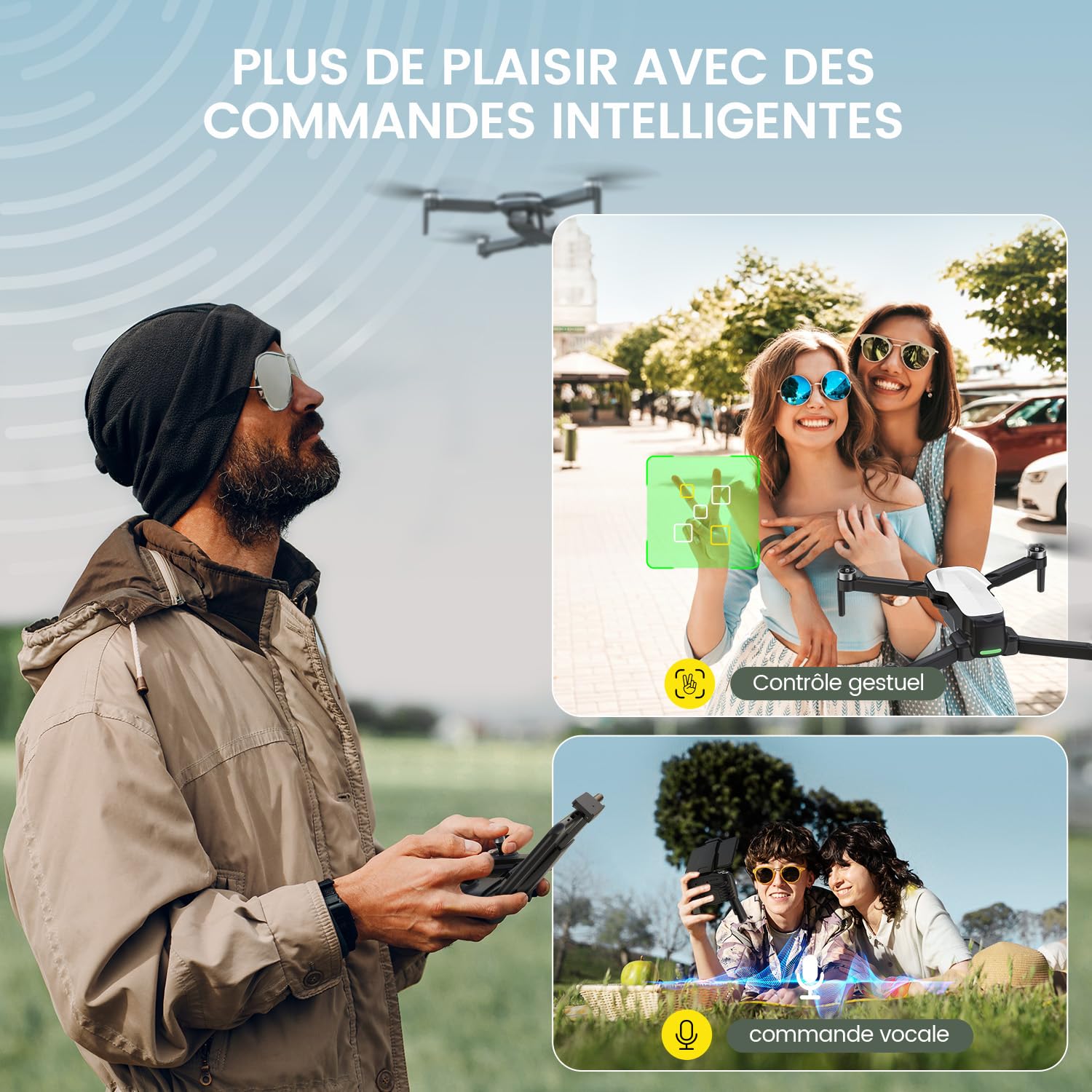 Holy Stone Drone FPV avec Caméra HD 4K pour Enfants et Adultes, HS280D Quadcopter Pliable avec Moteur Brushless, Flux Optique, Tap Fly, Commande Vocale, Selfie Gestuel, 2 Batteries Modulaires