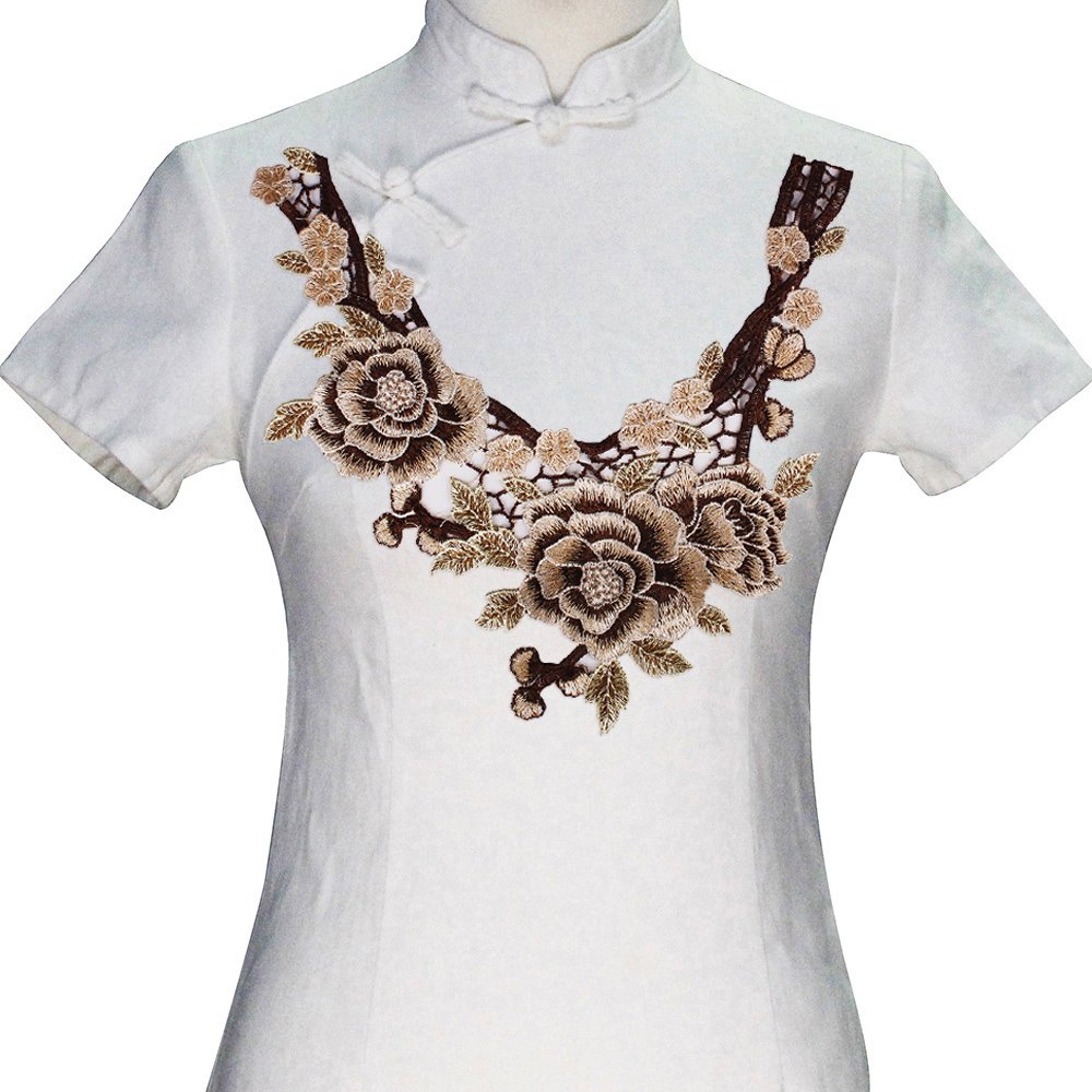 1 paio ricamo fiore pizzo Applique cucire su Patch tessuto collare