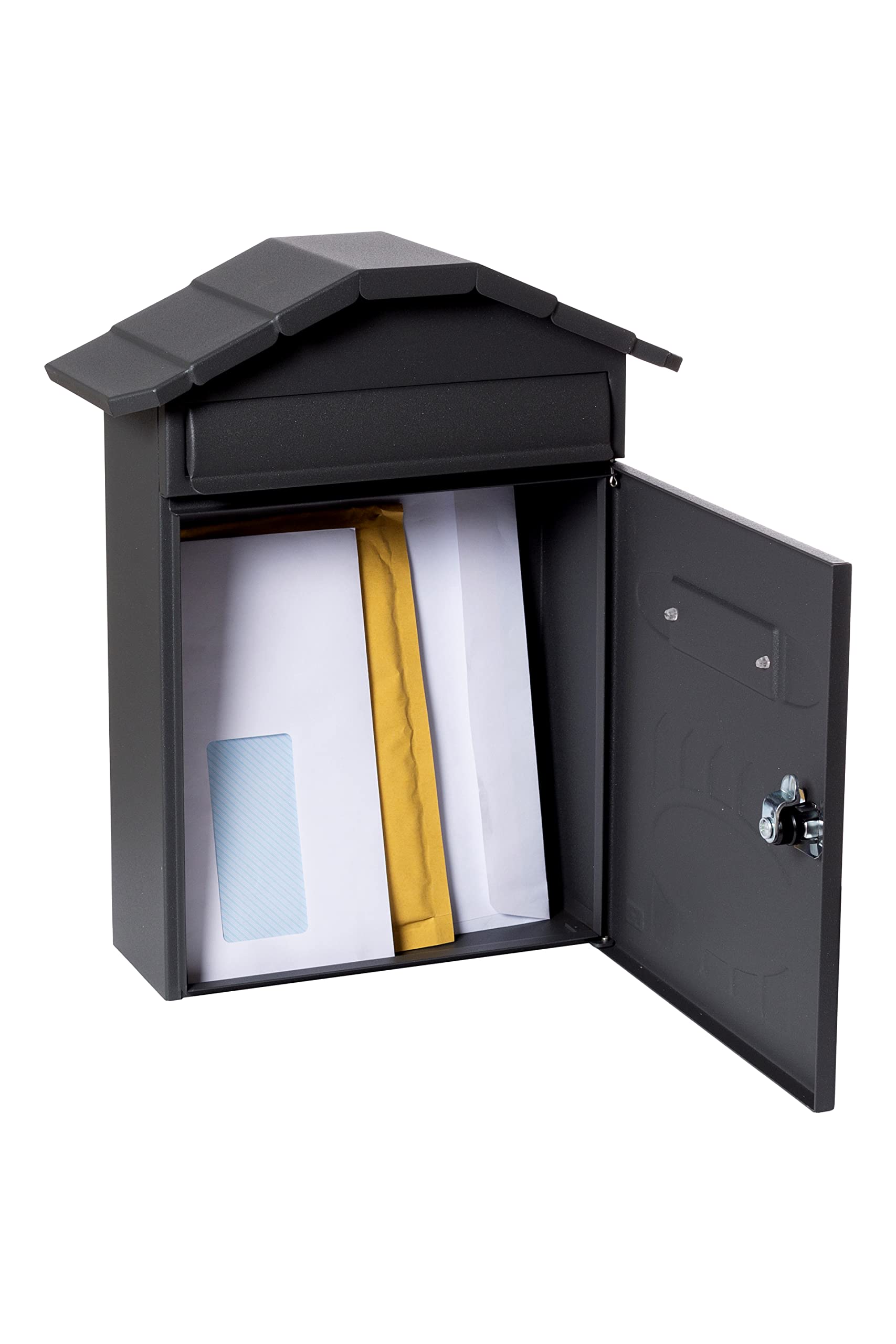 ARREGUI Villa E5004 Buzón Exterior de Acero, Tamaño M (Correo DIN A4 y Revistas), Buzón de Correo Individual, Buzón de Pared de Chapa Gruesa, Antilluvia, Fácil de Instalar, Negro Texturizado