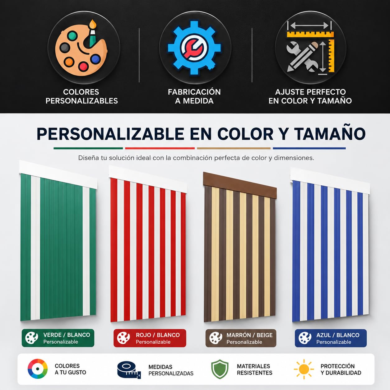 Cortinas Exterior Puerta | Personalizable | Material Plastico PVC y Barra Aluminio | Ideal para Terraza y Porche | Antimoscas | PERTONI TENDE (MARRÓN TRANSLÚCIDO, Alto 220cm x 90cm Ancho)