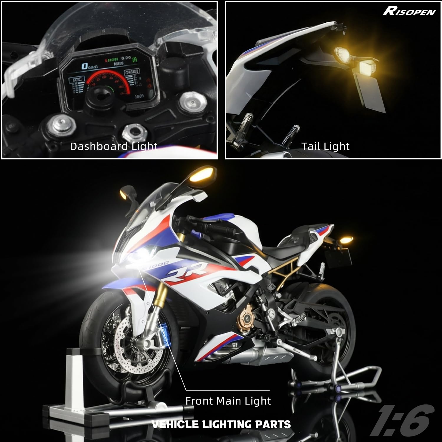 Risopen 1:6 Motorrad-Modellspielzeug passend für die BMW S1000RR