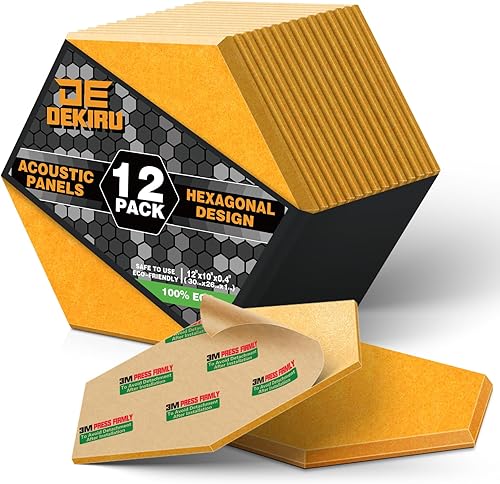 DEKIRU Paquete de 12 paneles acústicos, paneles de espuma a prueba de sonido, hexagonales, autoadhesivos, de 12 x 10 x 0.4, resistentes al fuego, disponible en Yaxa Mexico