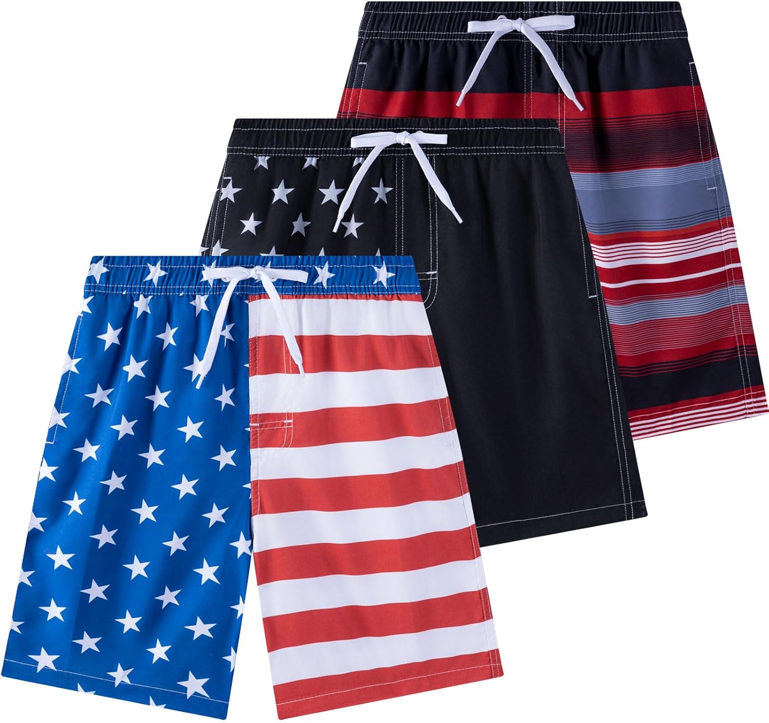 ボーイズ スイムトランクス 3枚パック 速乾水着 UPF 50+ メッシュ裏地 ビーチショーツ 5-16歳用