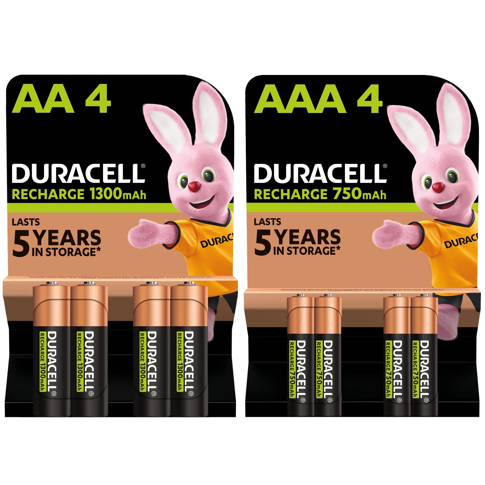 Duracell - Pilas Recargables AA 1300mAh + AAA 750 mAh (2 paquete de 4)
